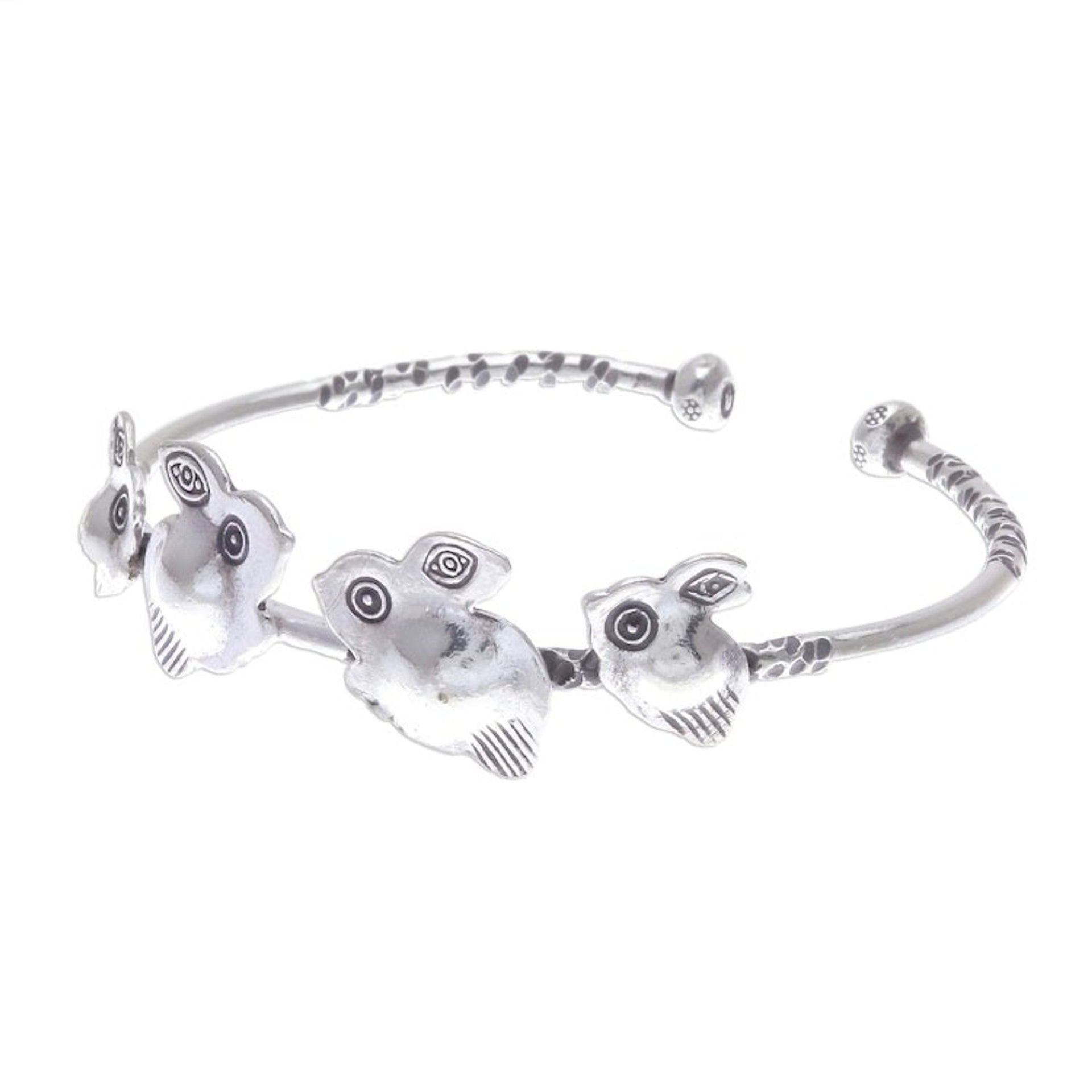 Rabbit Themed 950 Silver Cuff Bracelet 'Rabbit Family'