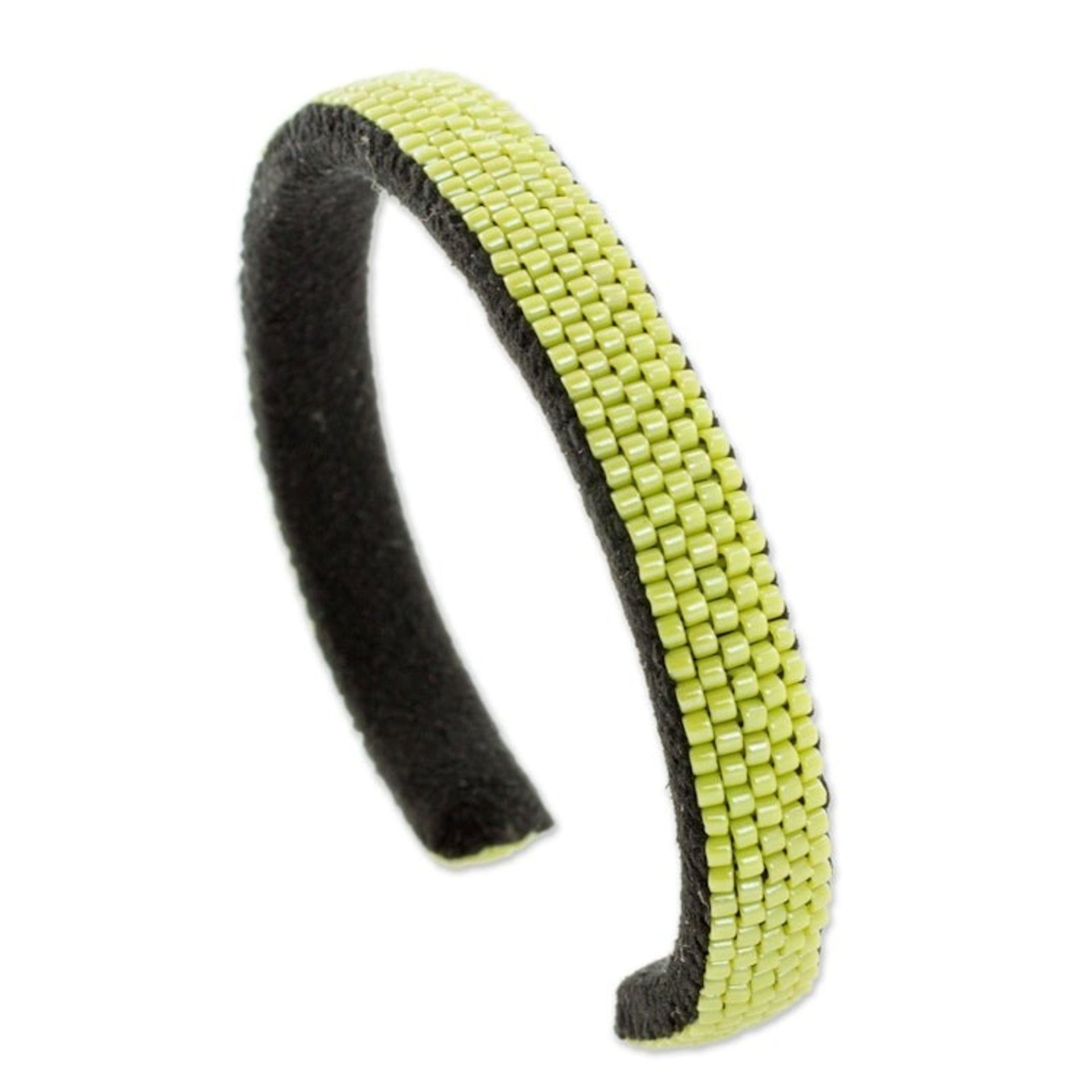 Glass Beaded Cuff Bracelet in Solid Avocado from El Salvador 'Beautiful Horizon in Avocado'