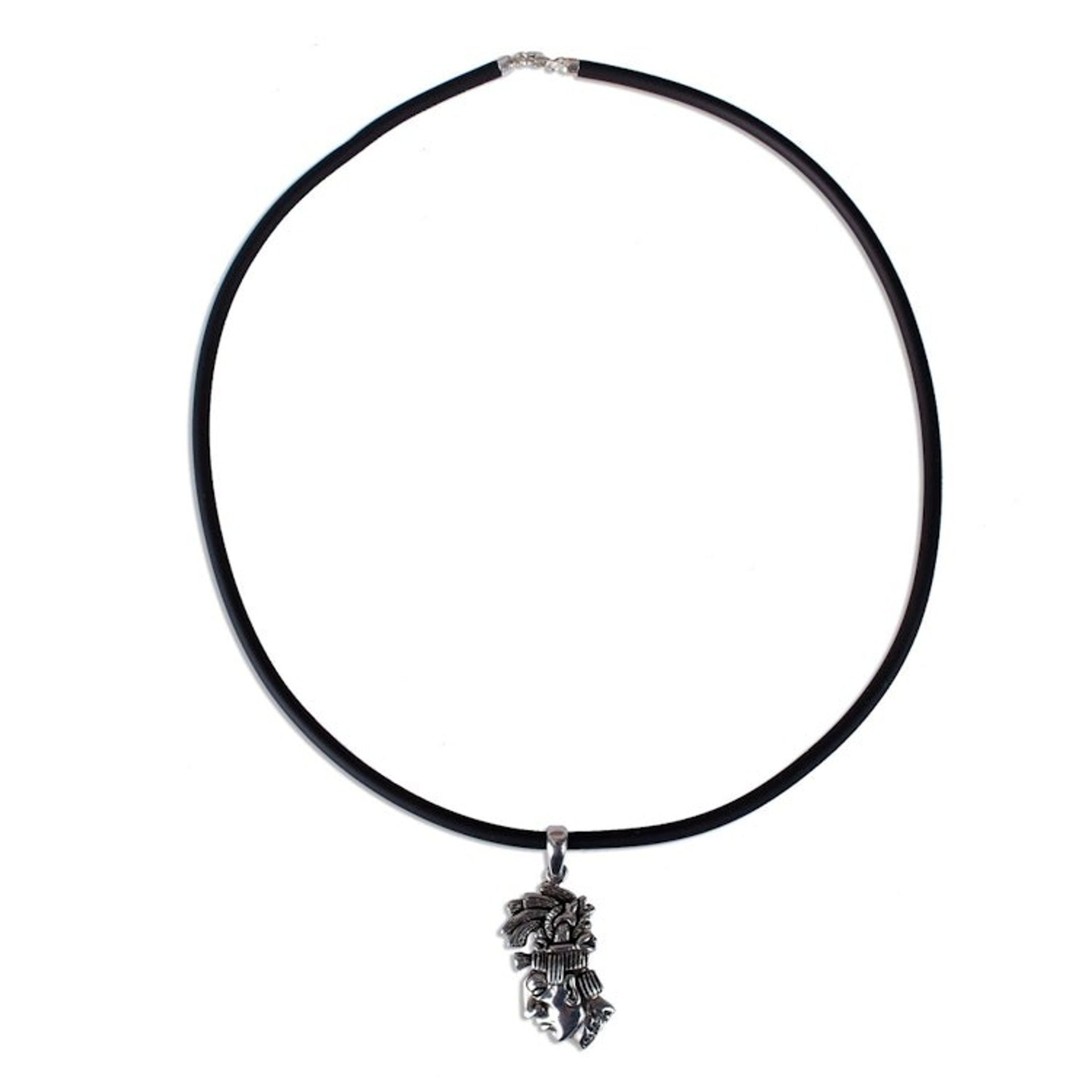 Men's Maya-Themed Taxco Sterling Silver Pendant Necklace 'Taxco Pacal'