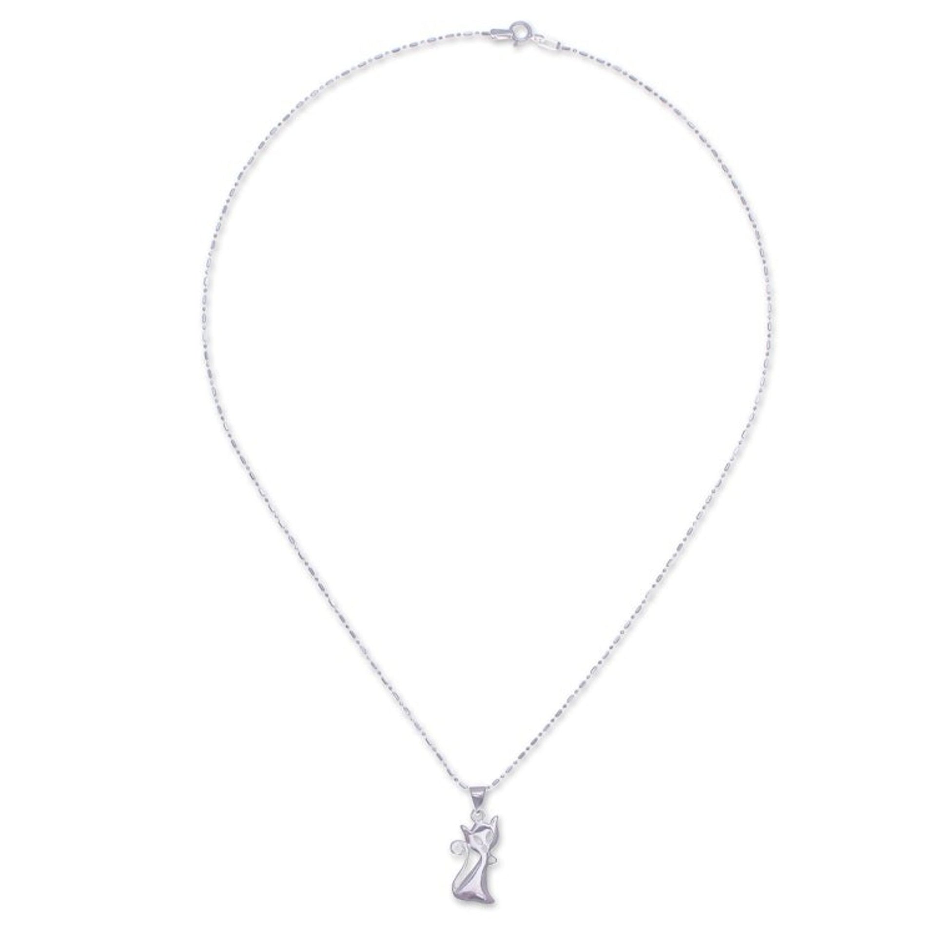 Cat-Shaped Sterling Silver Pendant Necklace from Thailand 'Cat Appeal'