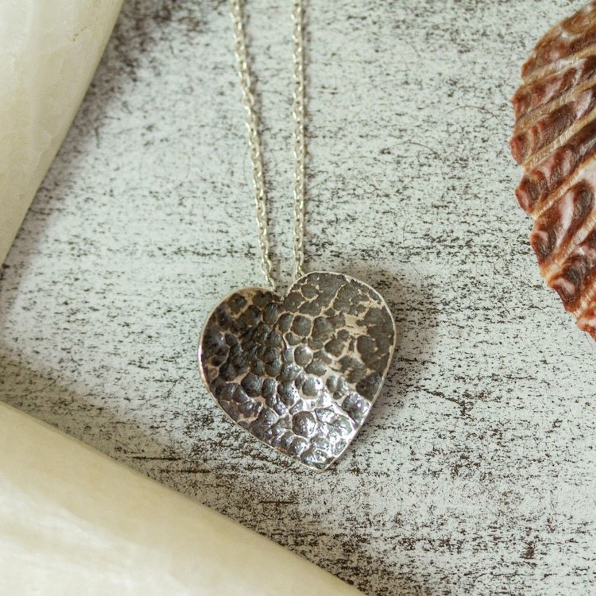 Sterling Textured Silver Heart Pendant Necklace from Mexico 'Heart on Fire'