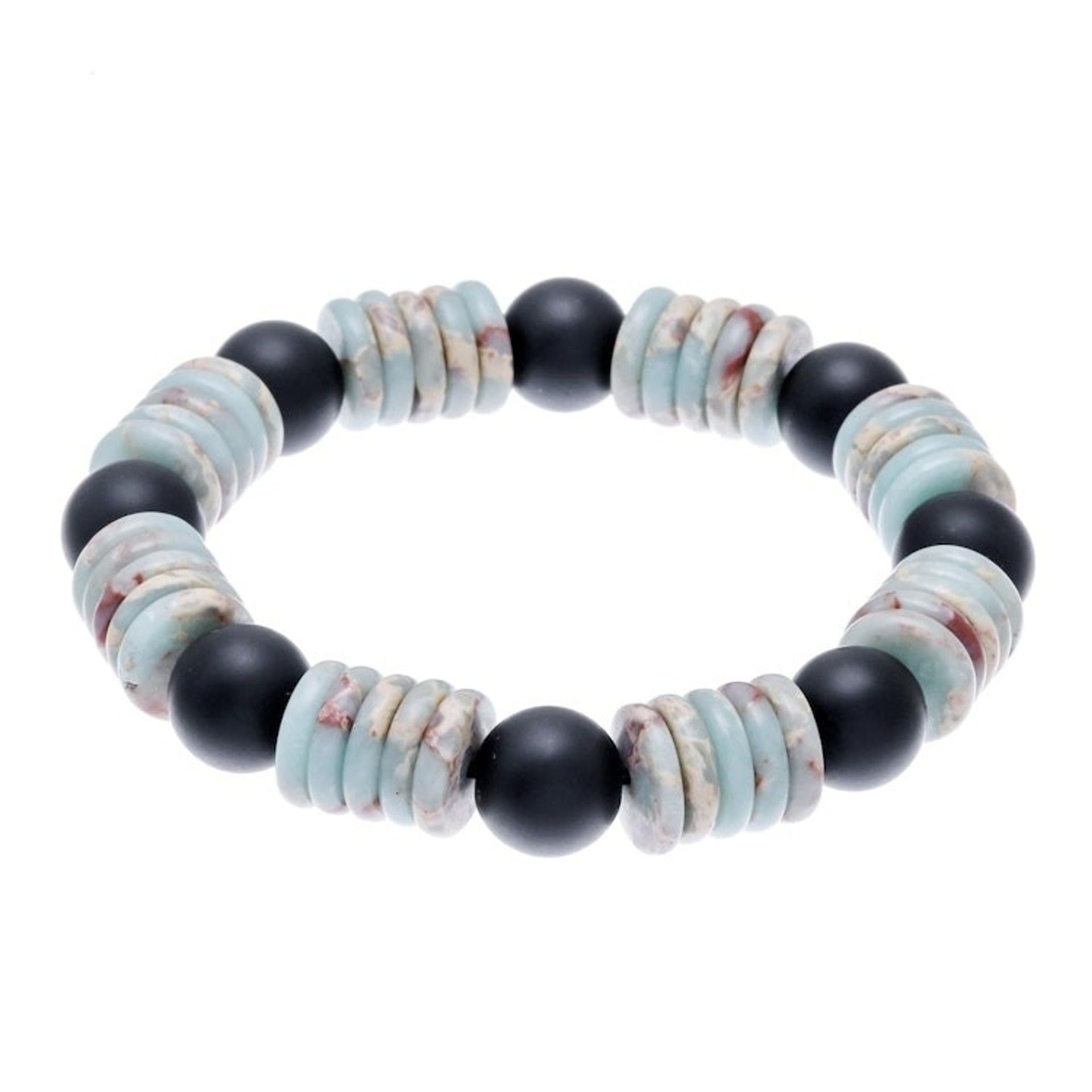Jasper Disc and Onyx Beaded Stretch Bracelet from Thailand 'Elegant Discs'