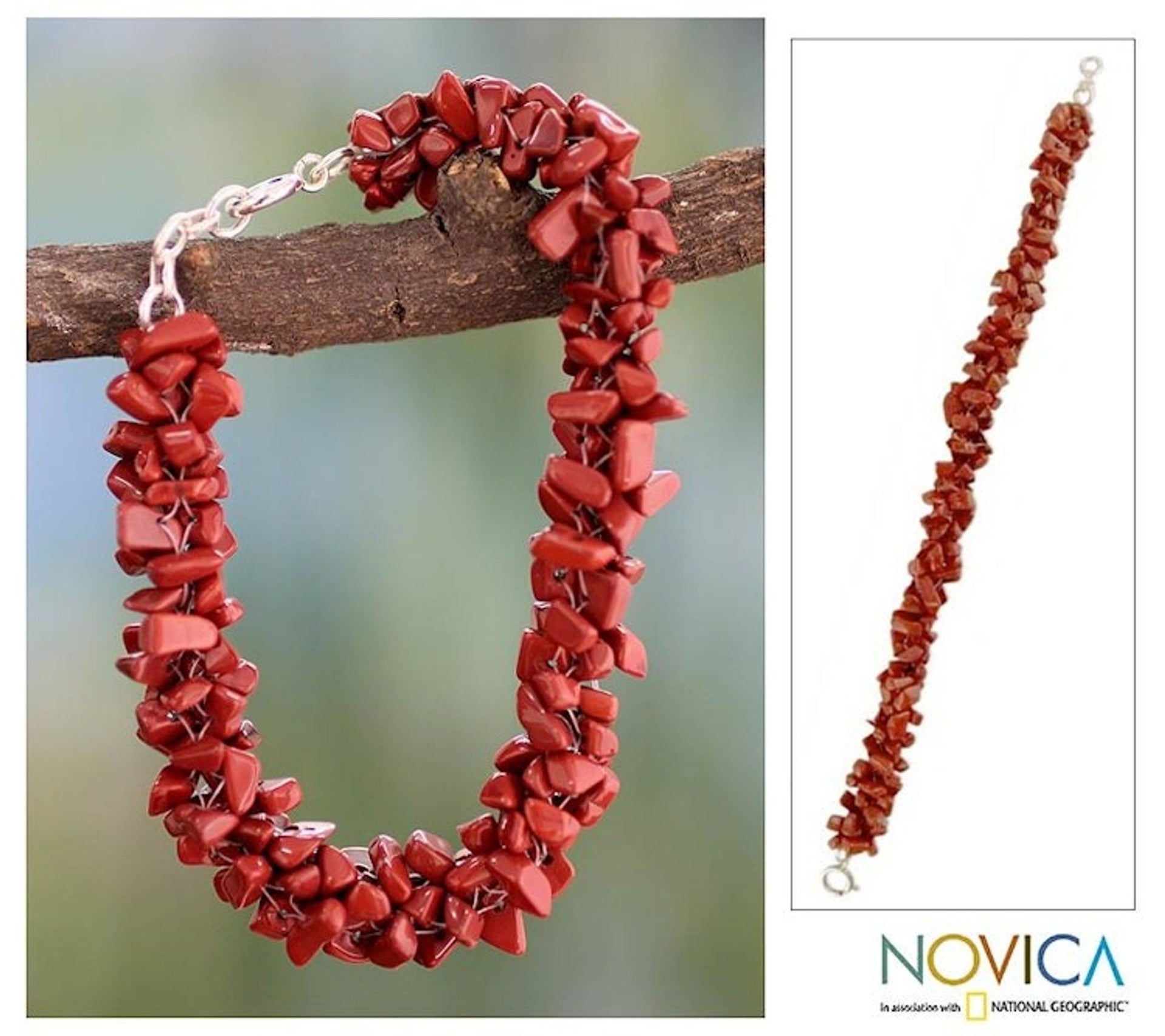 Red Jasper Bracelet Handmade Beaded Jewelry from India 'Song of Passion'