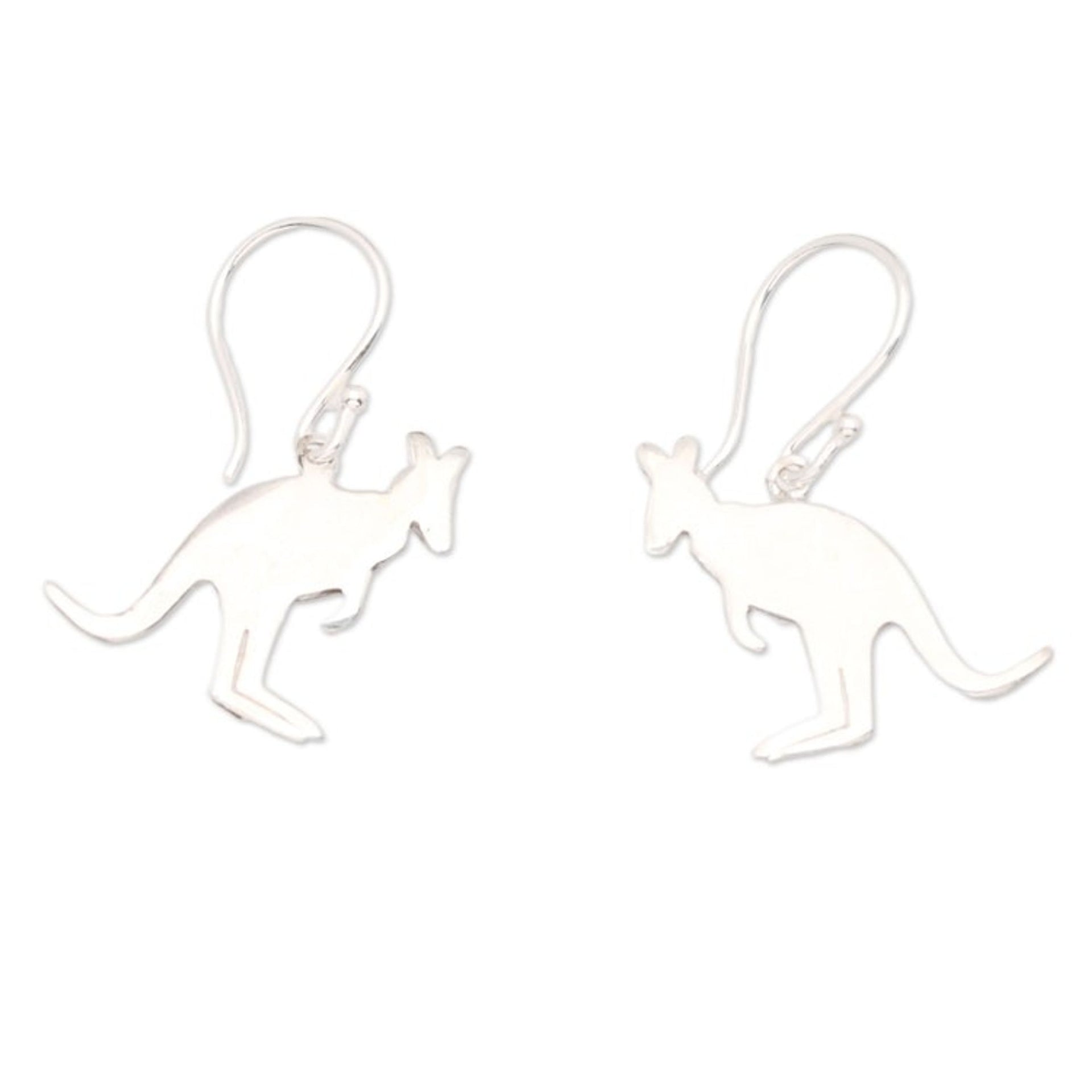 Polished Kangaroo-Shaped Sterling Silver Dangle Earrings 'Kangaroo Girl'