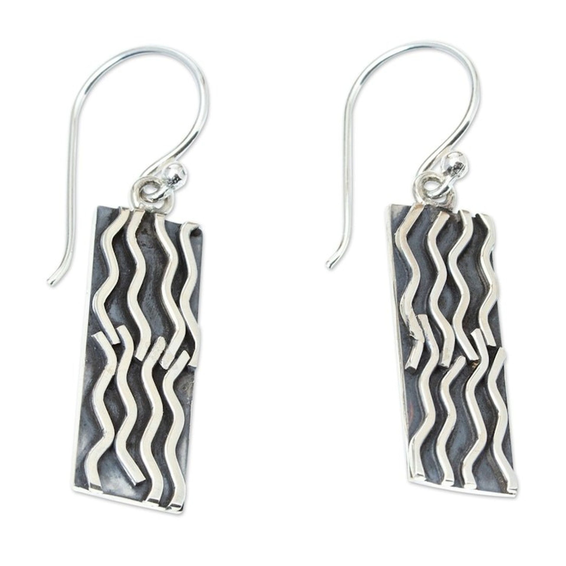 950 Silver Rectangular Dangle Earrings from Taxco Mexico 'Interweaving'