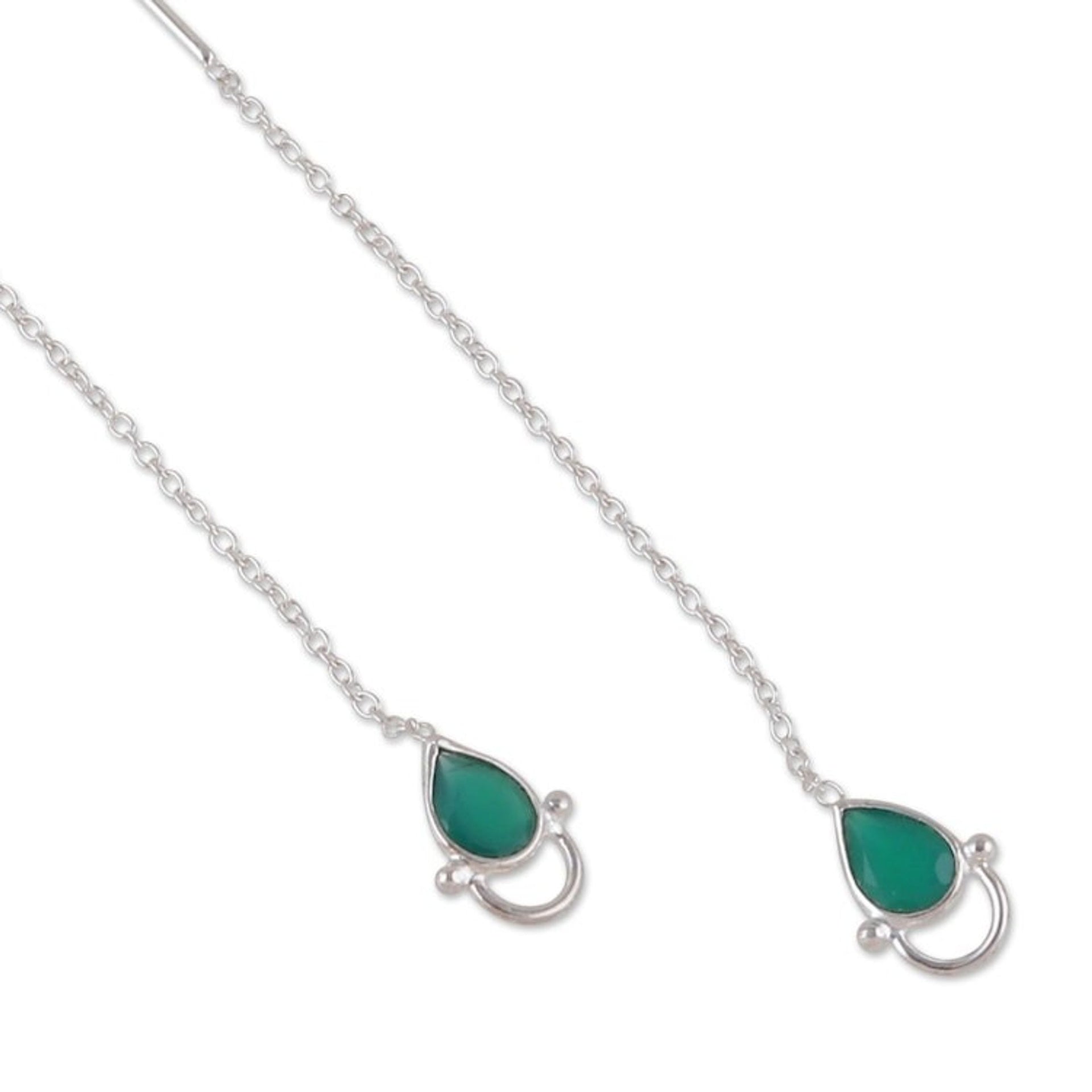 Sterling Silver Threader Earrings with 1-Carat Onyx Gems 'Intellectual Charm'