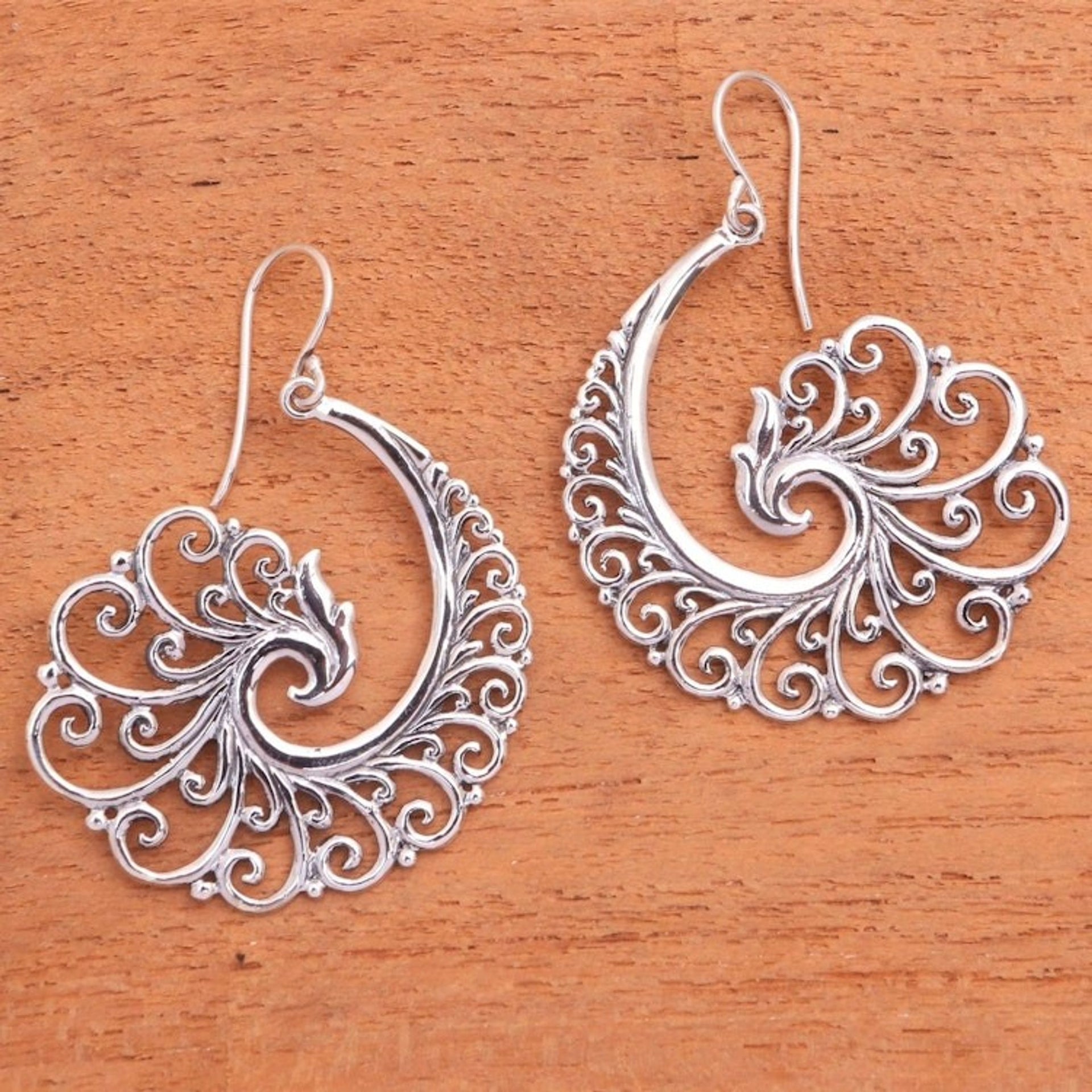Spiral Motif Sterling Silver Dangle Earrings from Bali 'Infinite Curls'