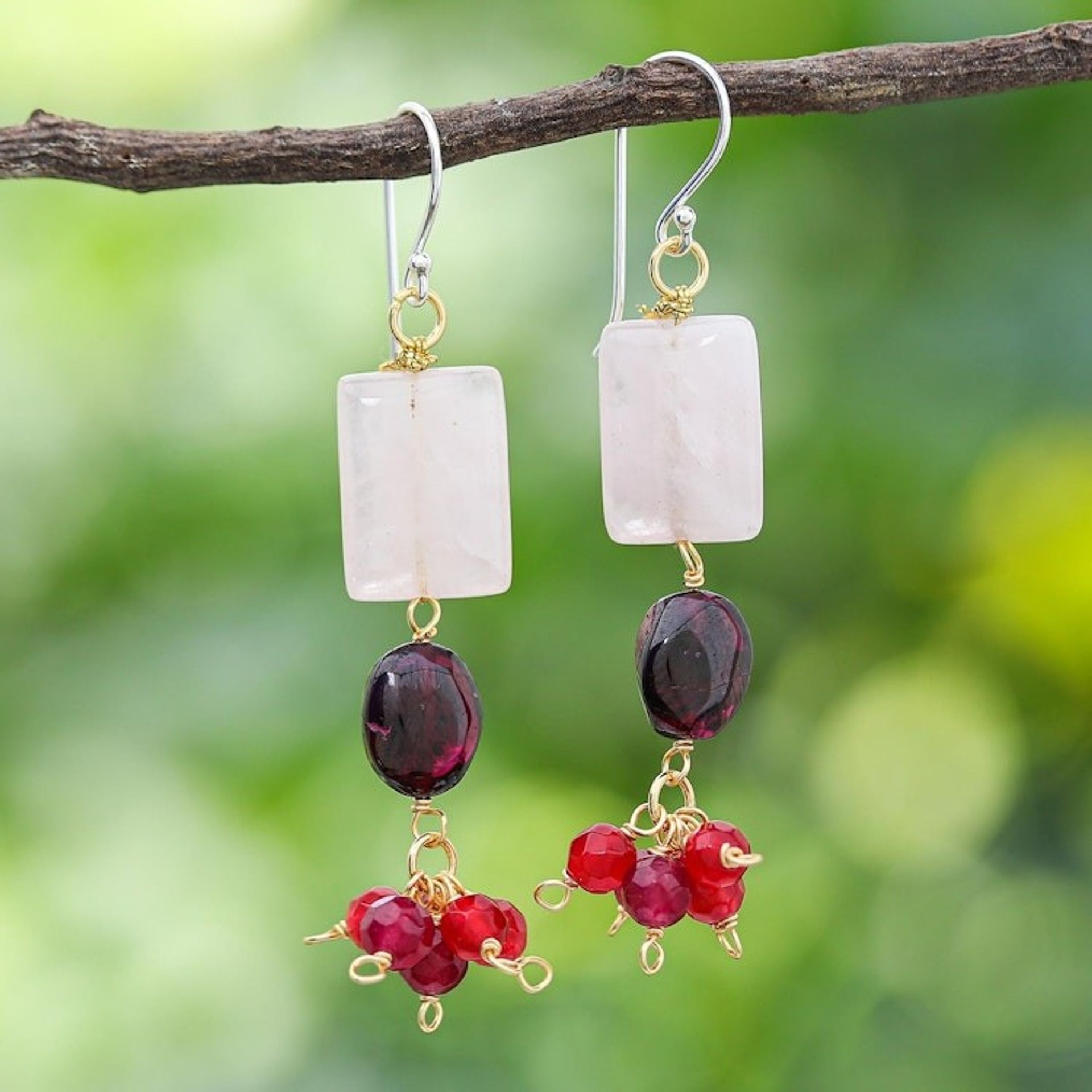 Rose Quartz and Sterling Silver Dangle Earrings 'Pink Lover'