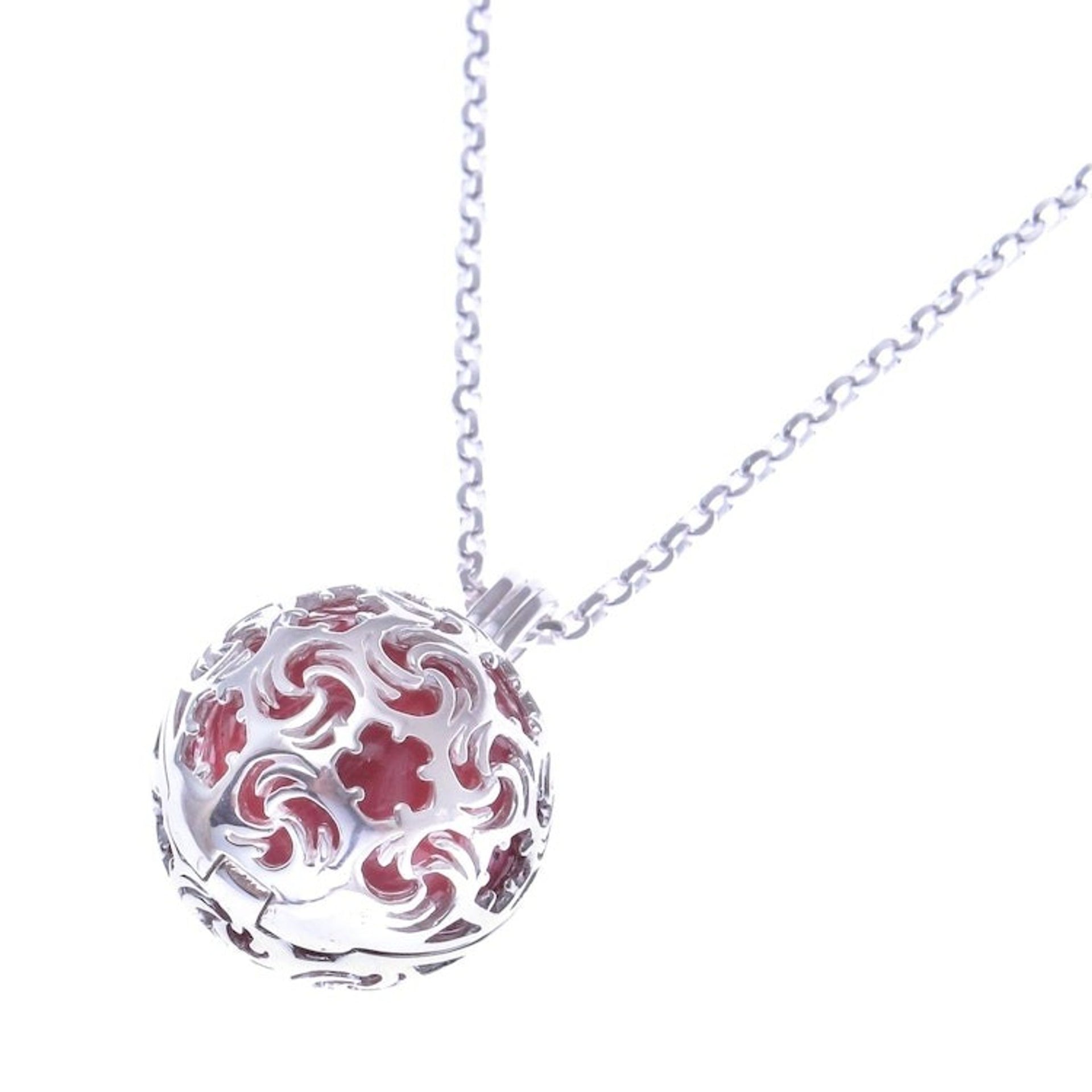 Ringing Bell Sterling Silver Pendant Necklace in Red 'Snowball'