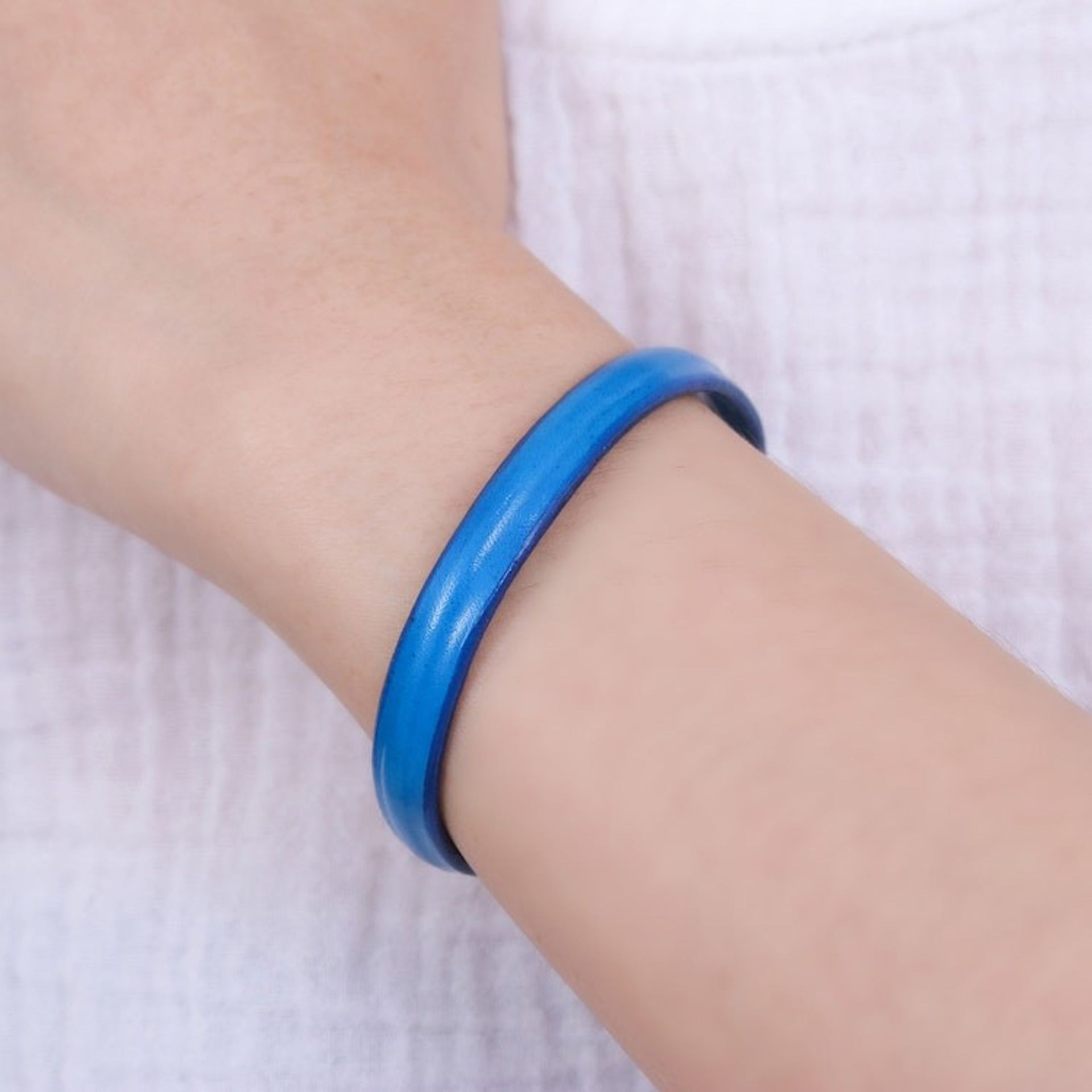 Handcrafted Modern Leather Cuff Bracelet in Blue 'Simply Loyal'