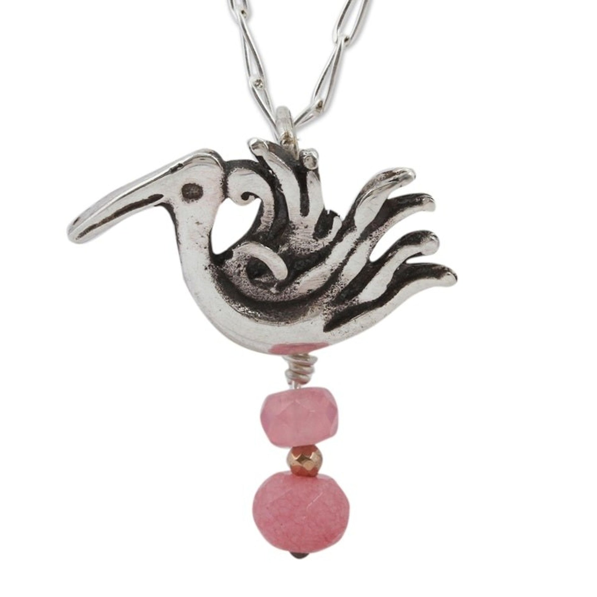Pink Agate Bird Pendant Necklace from Mexico 'Precious Liberty'