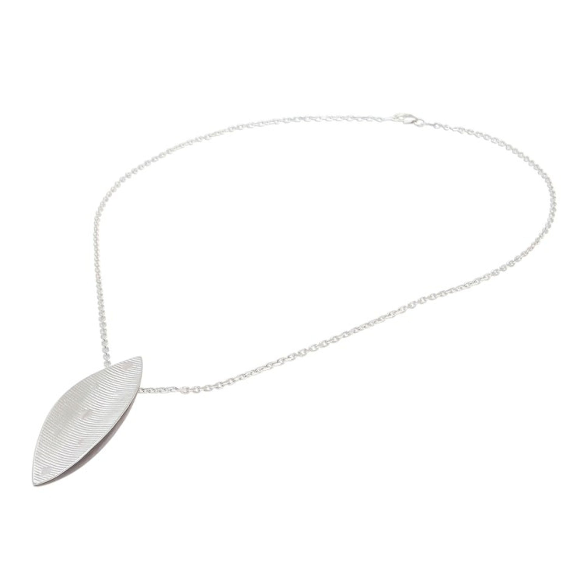Sterling Silver and Wood Pendant Necklace from Thailand 'Sophisticated Form'