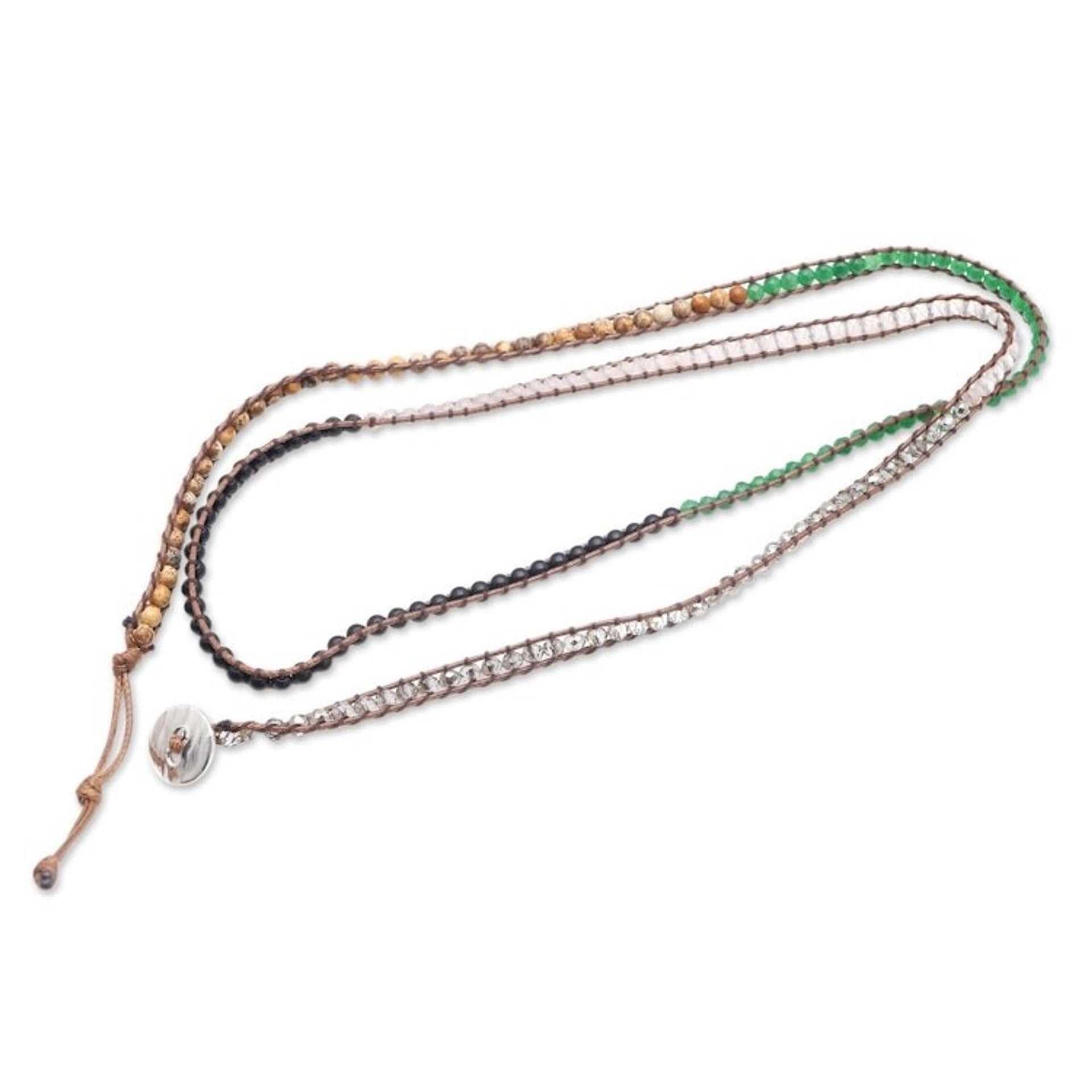 Artisan Crafted Agate and Onyx Beaded Wrap Bracelet 'Earth Song'