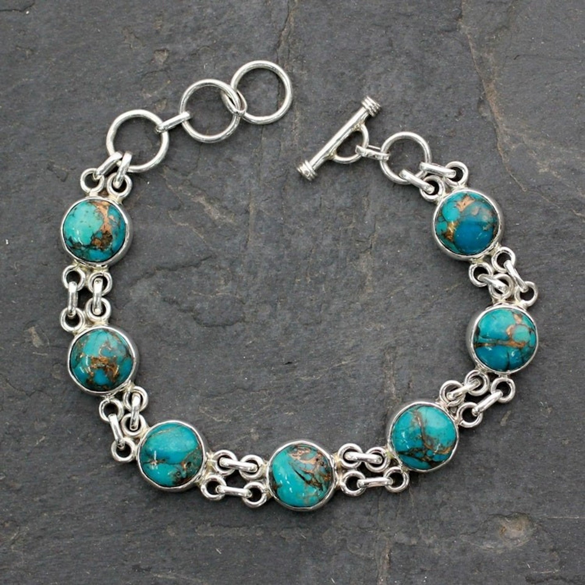 Silver and Comp Turquoise Bracelet from India Jewelry 'Sky Paths'