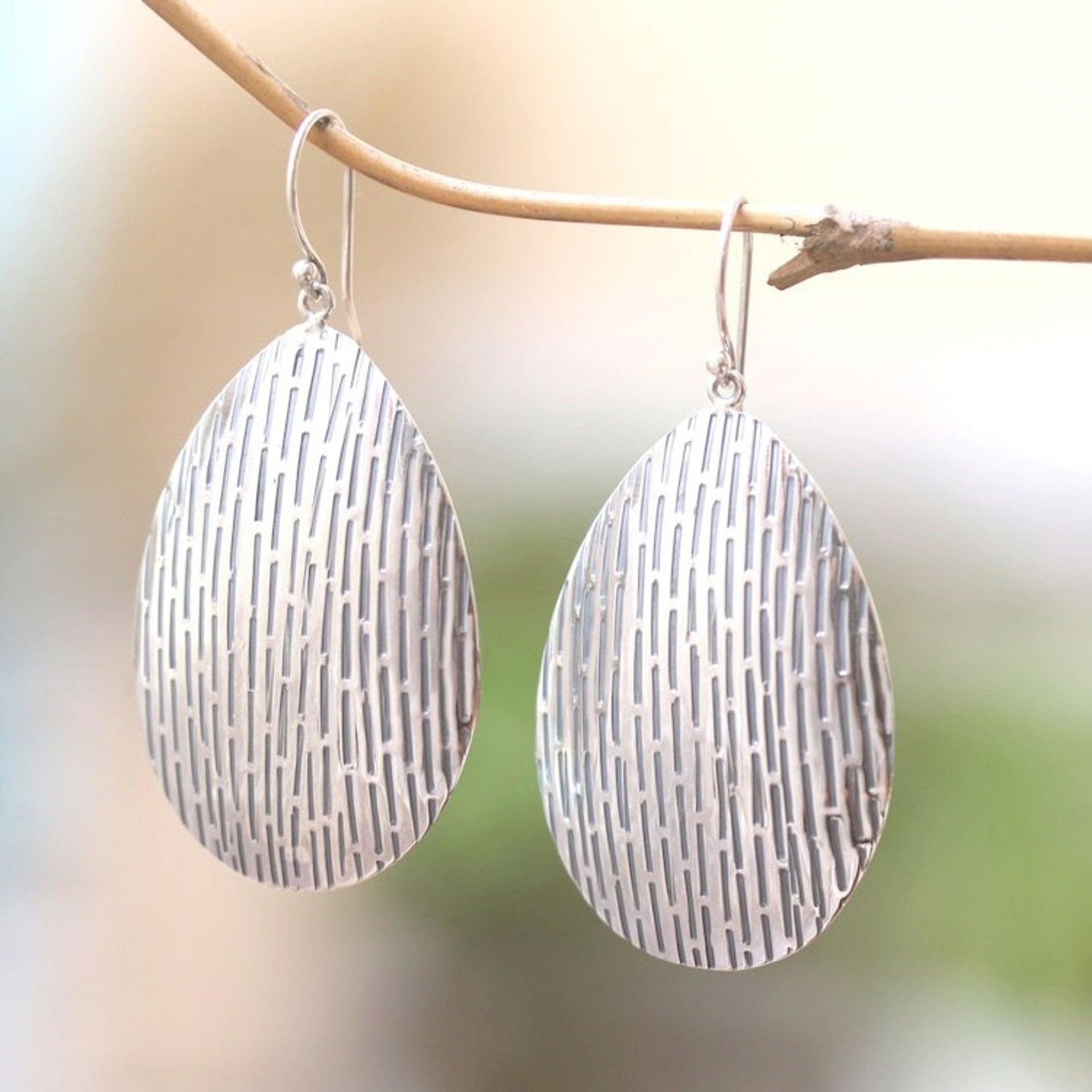 Handcrafted Sterling Silver Dangle Earrings 'Deluge'