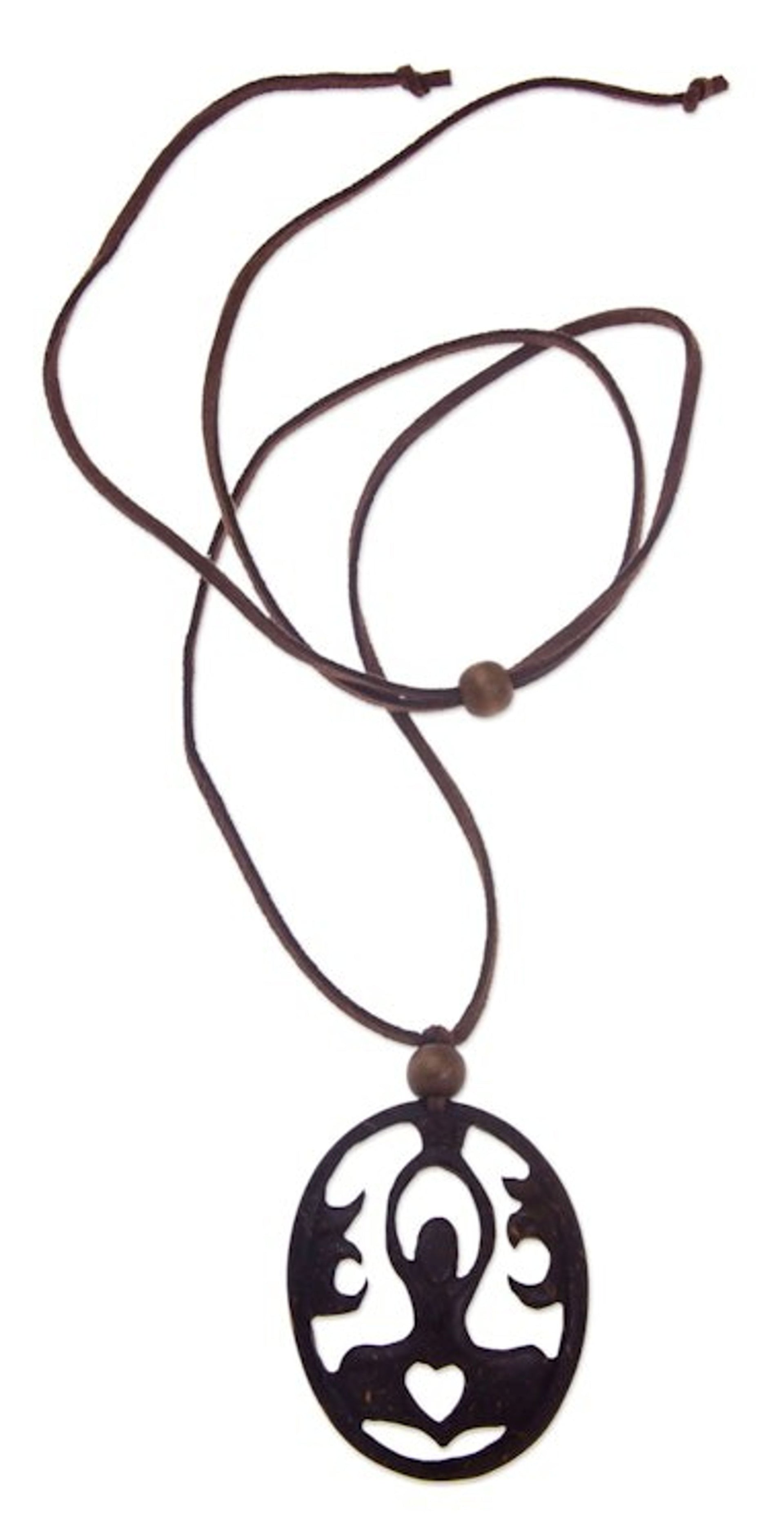 Artisan Crafted Coconut Shell Pendant Necklace 'Sukhasana Yoga'