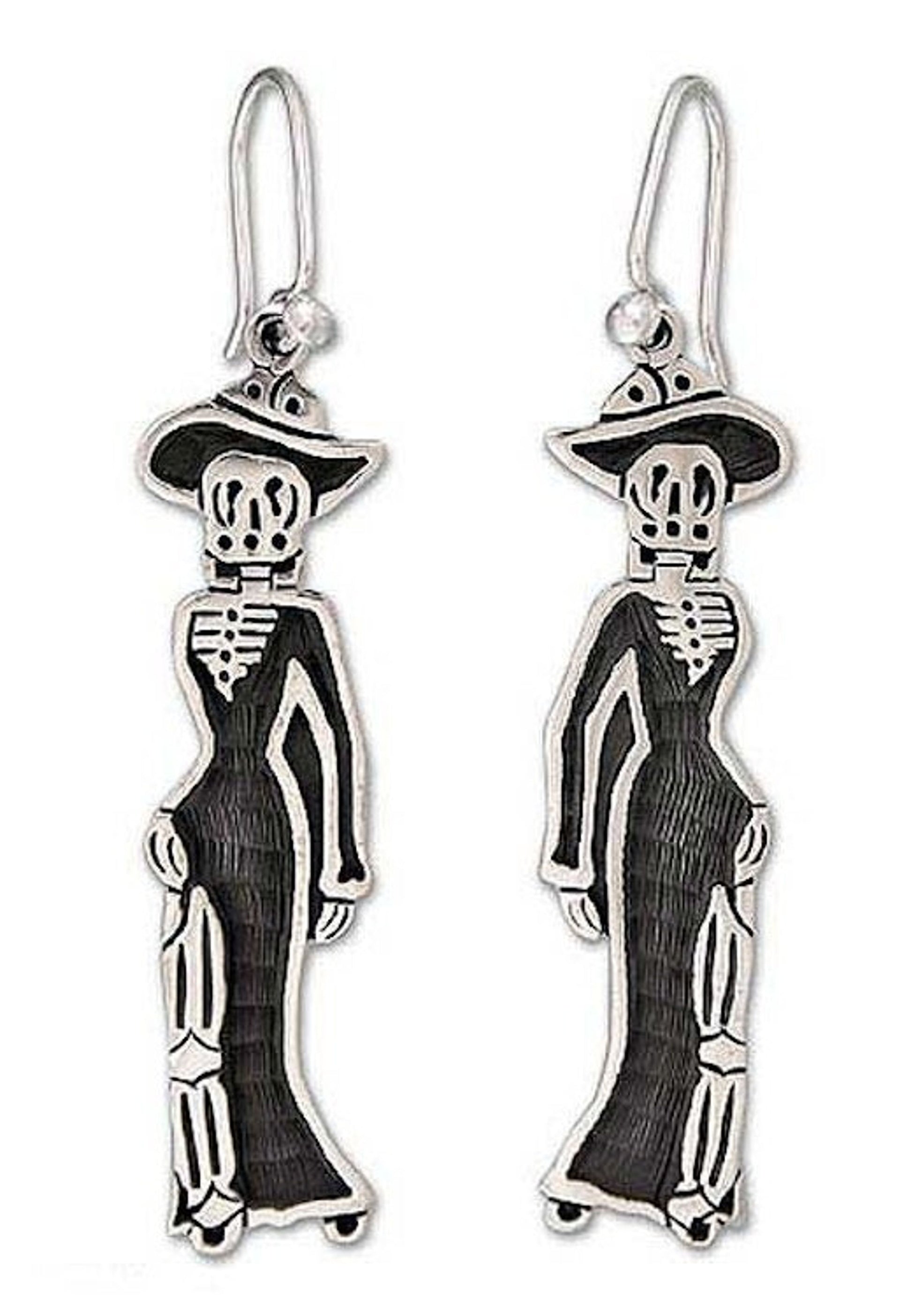 925 Sterling Silver Mexico Day of the Dead Earrings 'Catrina Chic'
