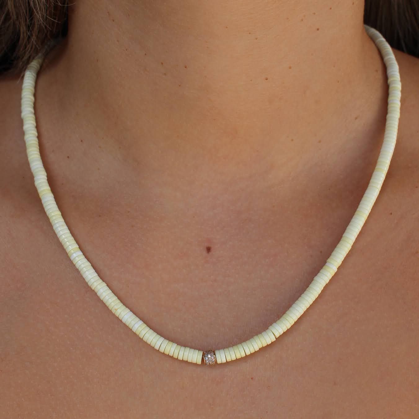 Gold Diamond Yellow Heishi Beaded Necklace