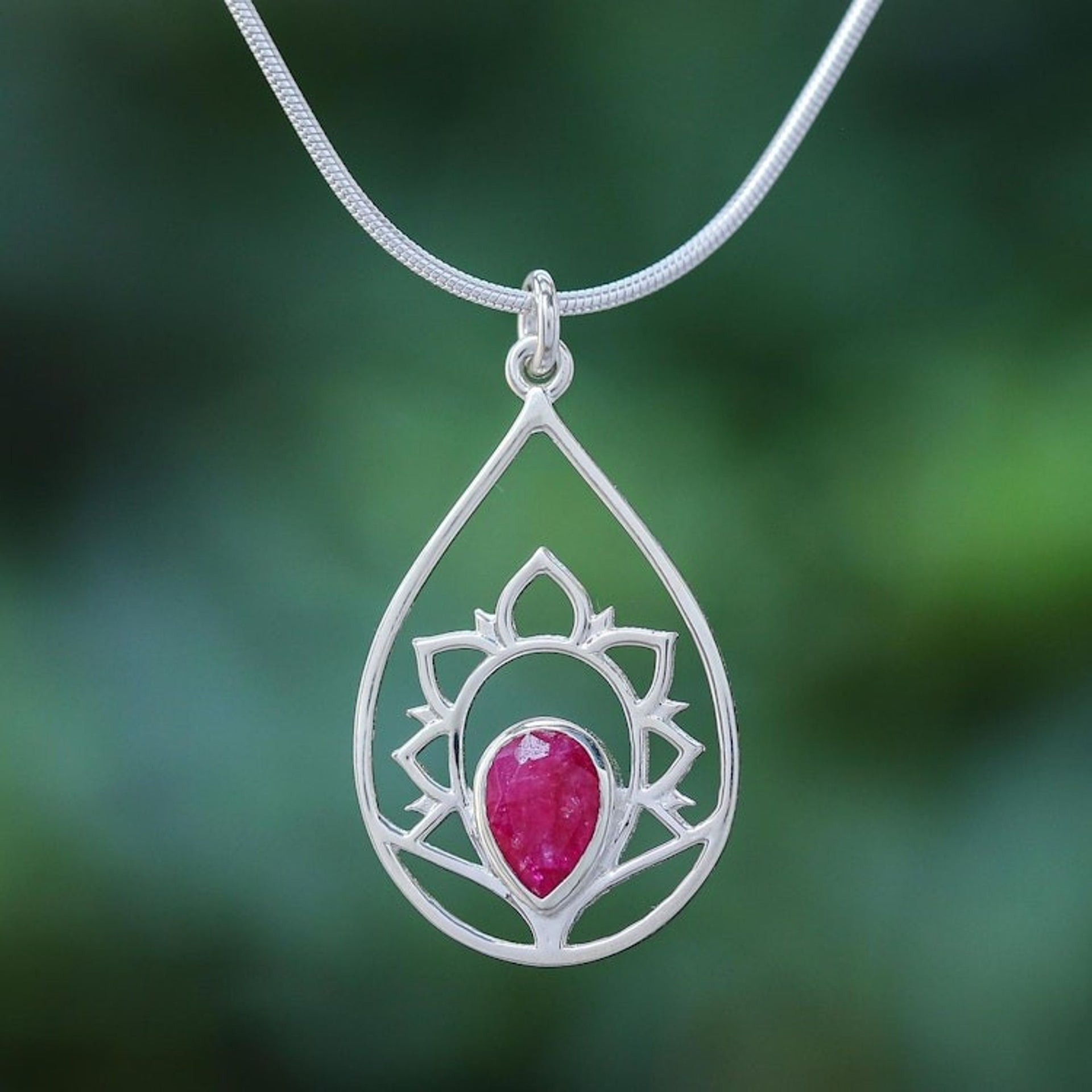 Sillimanite and Sterling Silver Pendant Necklace 'Sense of Calm in Pink'