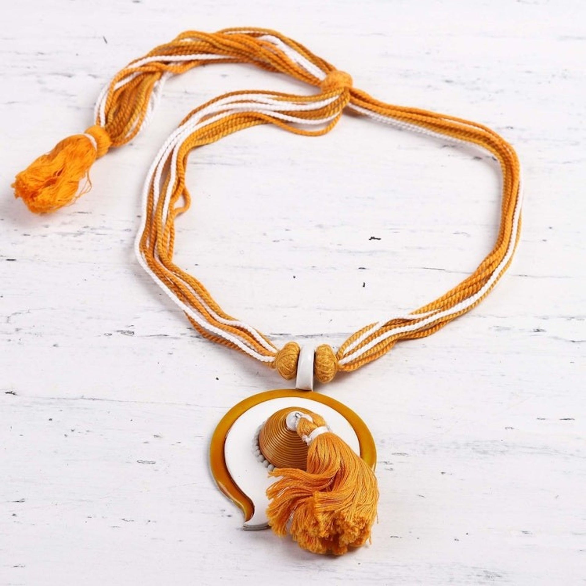 Hand Crafted Orange and Yellow Ceramic Pendant Necklace ''Sunrise in Kyoto''