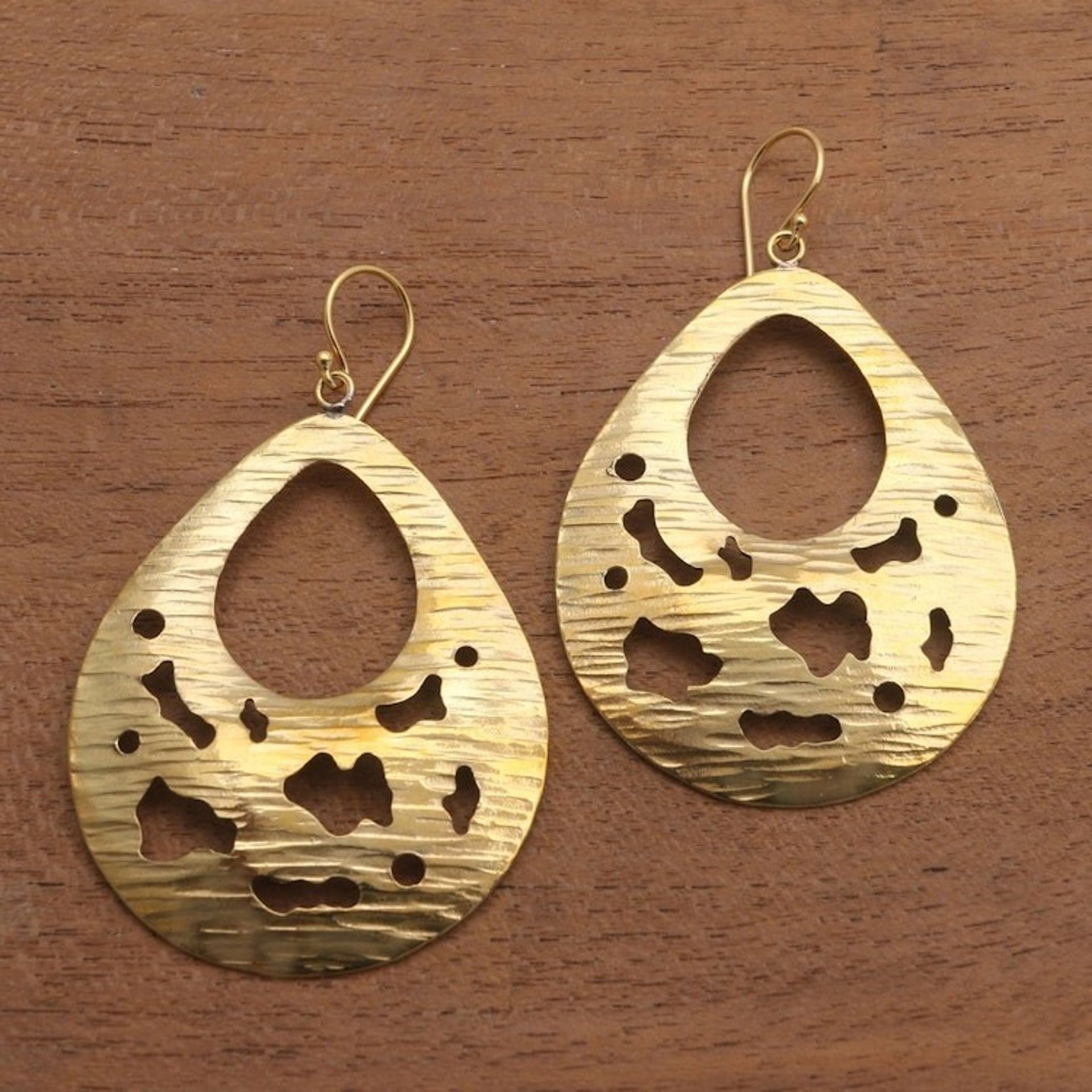 Abstract Drop Brass Dangle Earrings from Bali 'Abstract Dew'