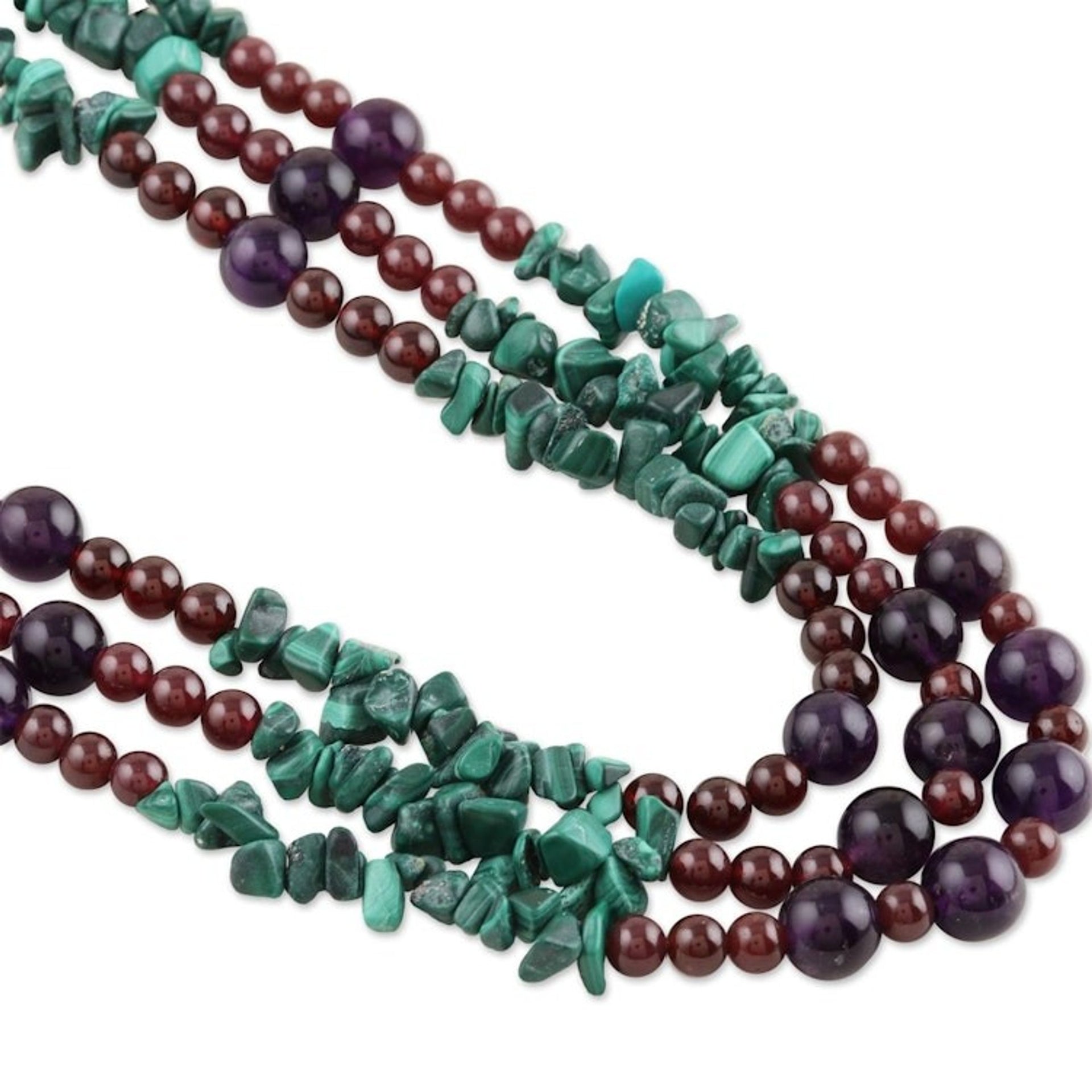 Malachite and amethyst strand necklace 'Jacaranda Passions'