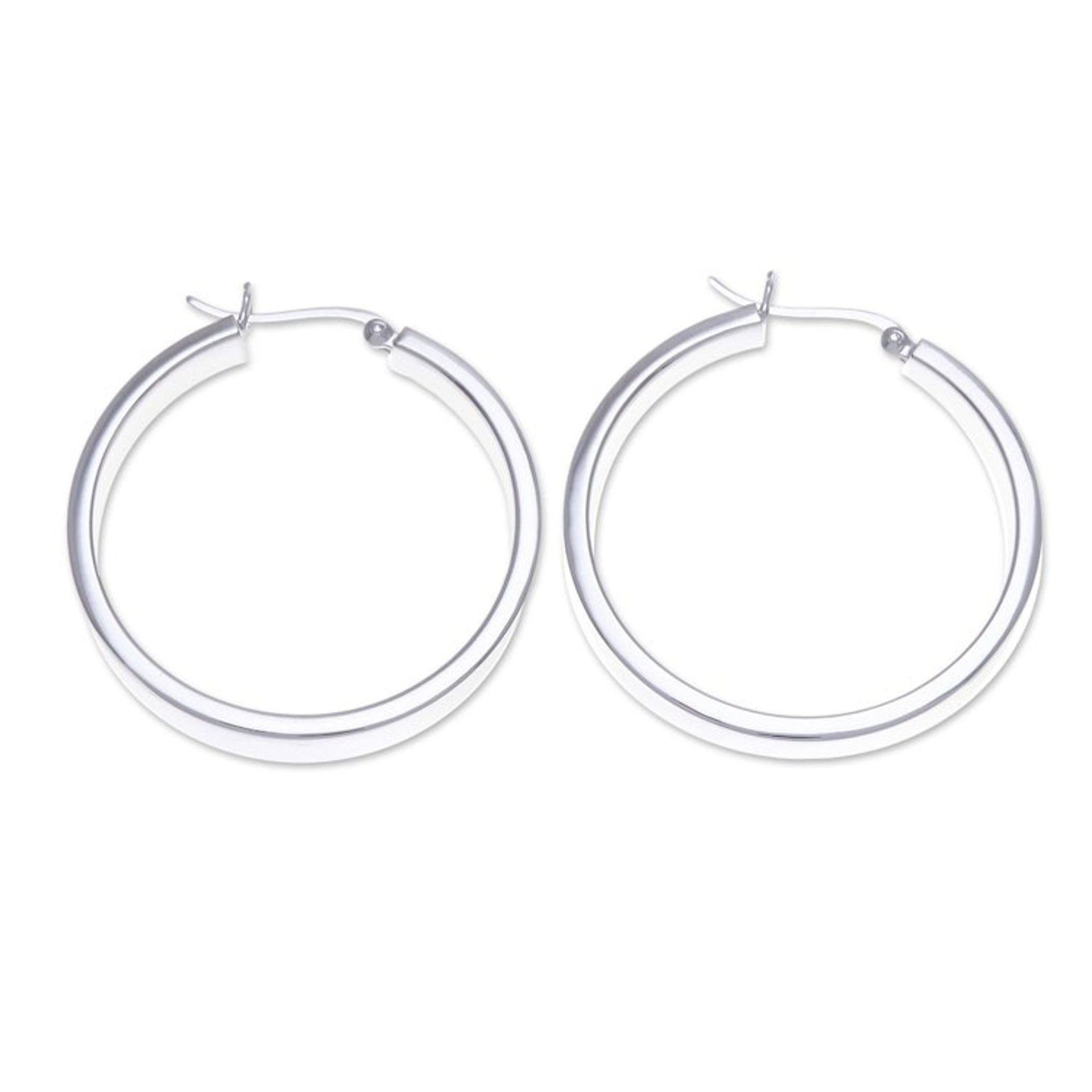 Minimalist-Inspired Polished Sterling Silver Hoop Earrings 'One Thought'