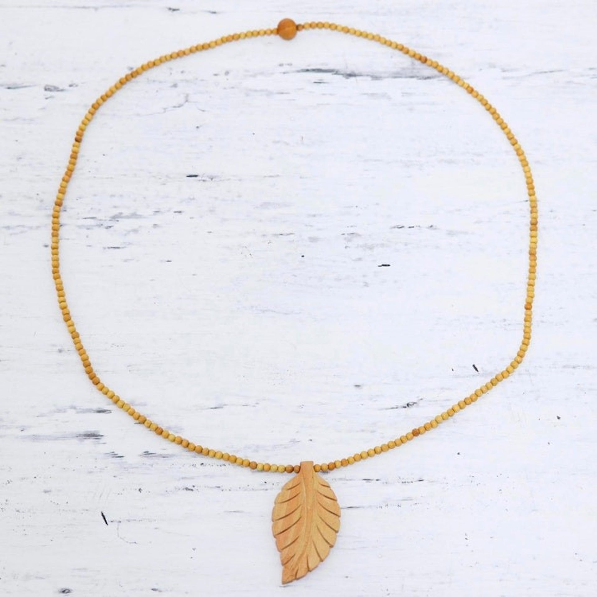 Leaf Motif Pendant Necklace Handmade from Wood 'Curry Leaf'