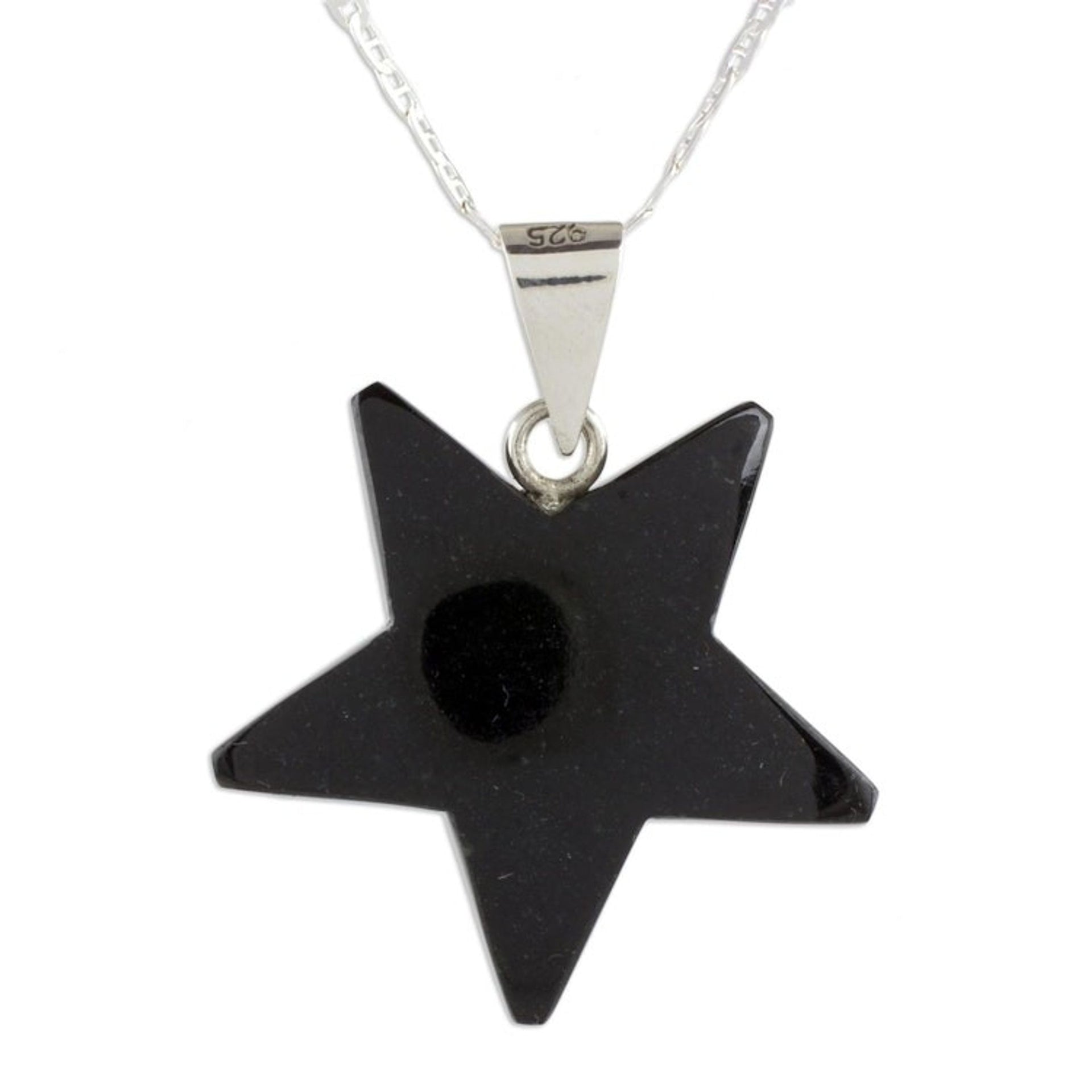 Jade Star Pendant Necklace in Black from Guatemala 'Stellar Light in Black'