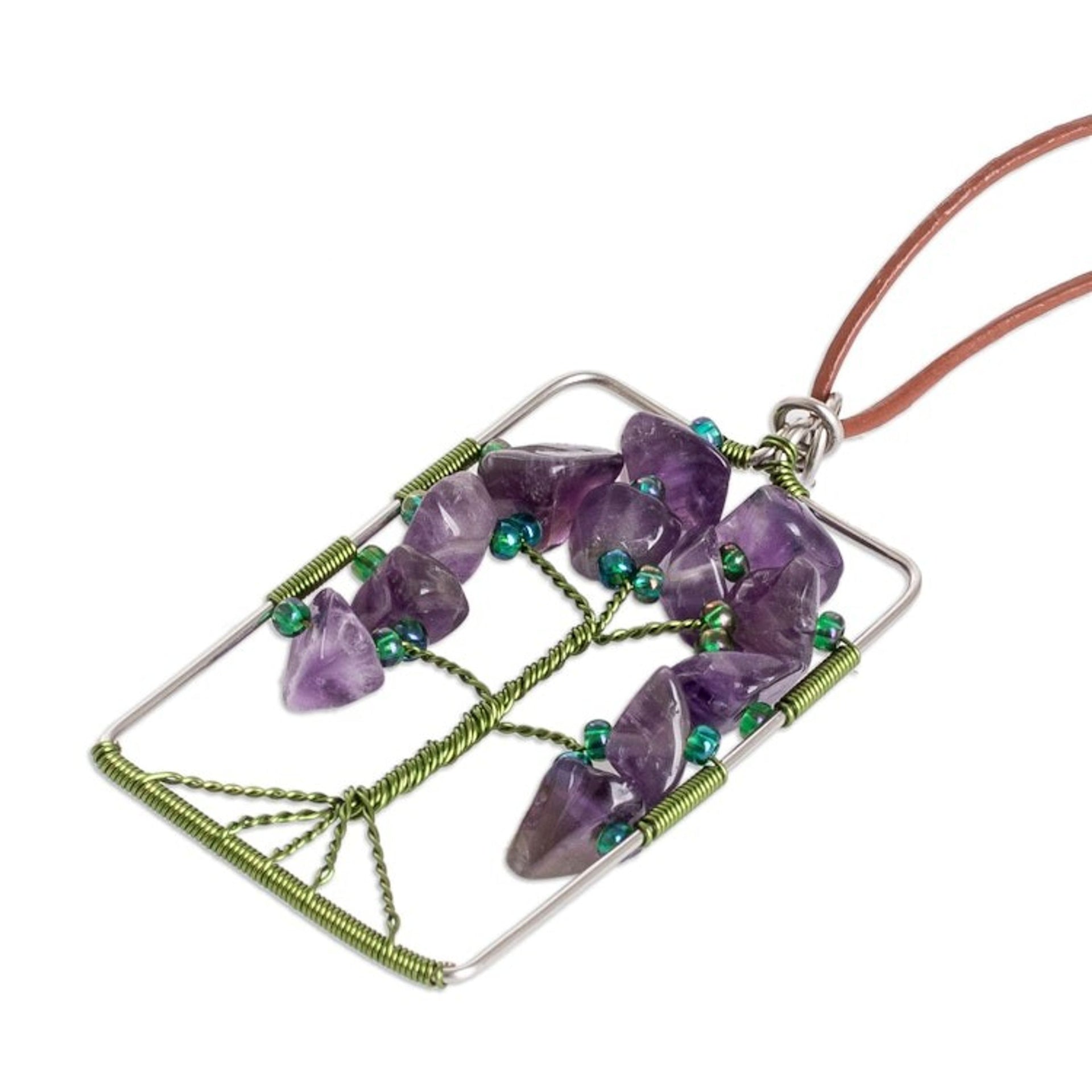 Tree-Themed Purple and Green Amethyst Pendant Necklace 'Sylvan Purple'