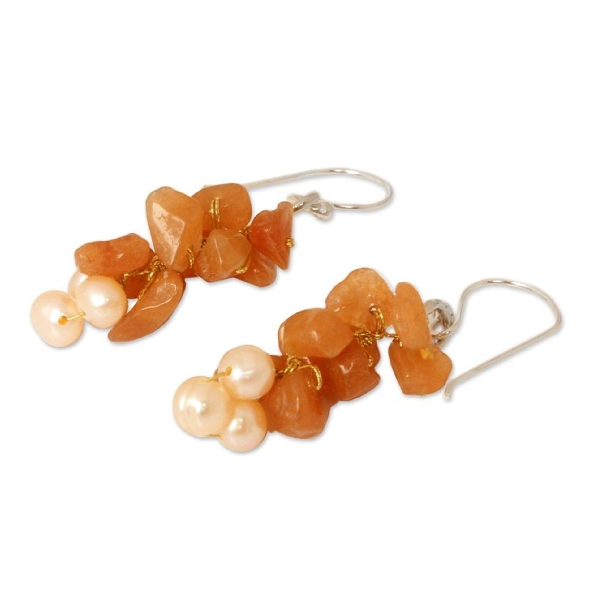 Beaded Aventurine and Pearl Earrings 'Afternoon Glow'