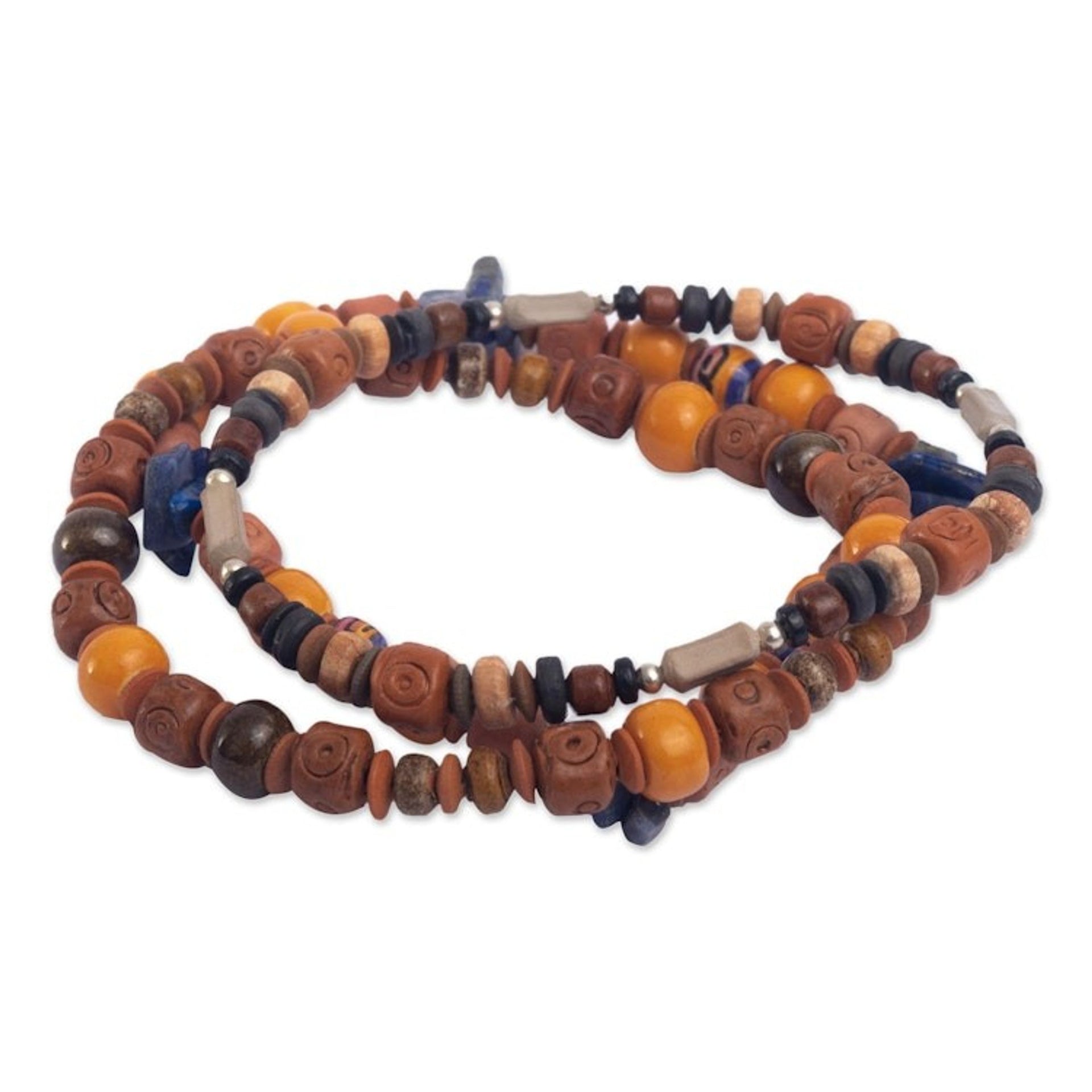 Three Sodalite Sterling Silver and Ceramic Beaded Bracelets 'Splendorous'