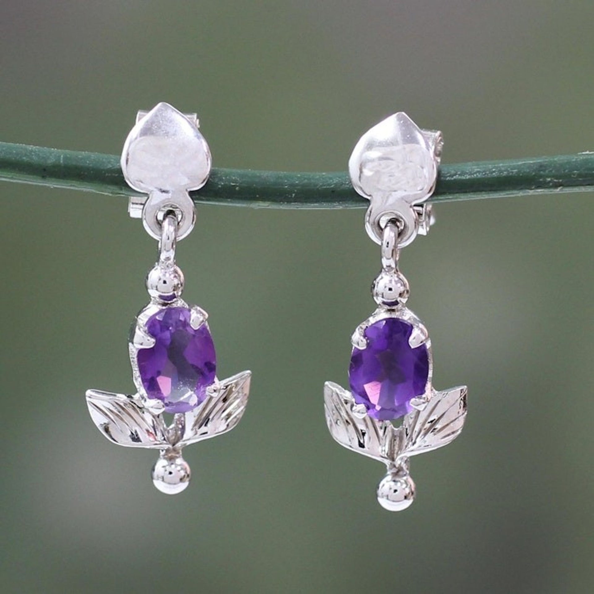 Amethyst and Sterling Silver Earrings Floral Jewelry 'Lavender Bloom'