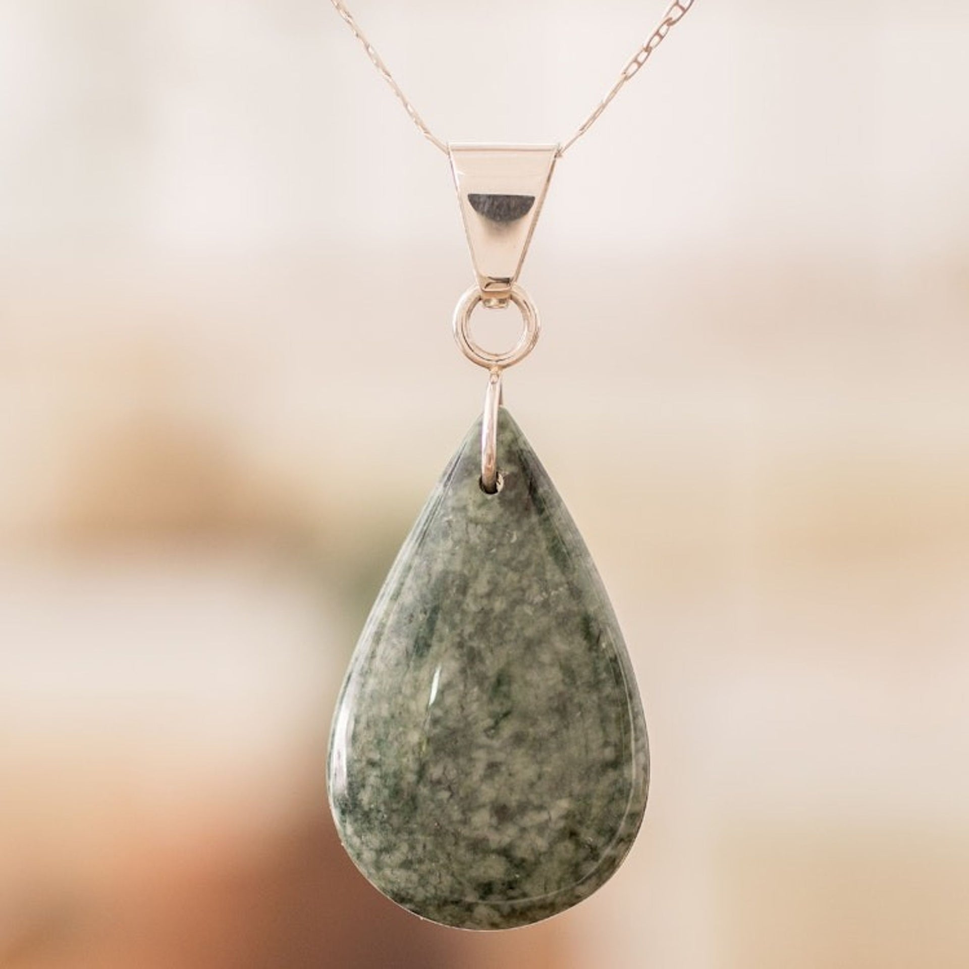 Sterling Silver Jade Double-Sided Pendant Necklace 'Bicolor Shadow'