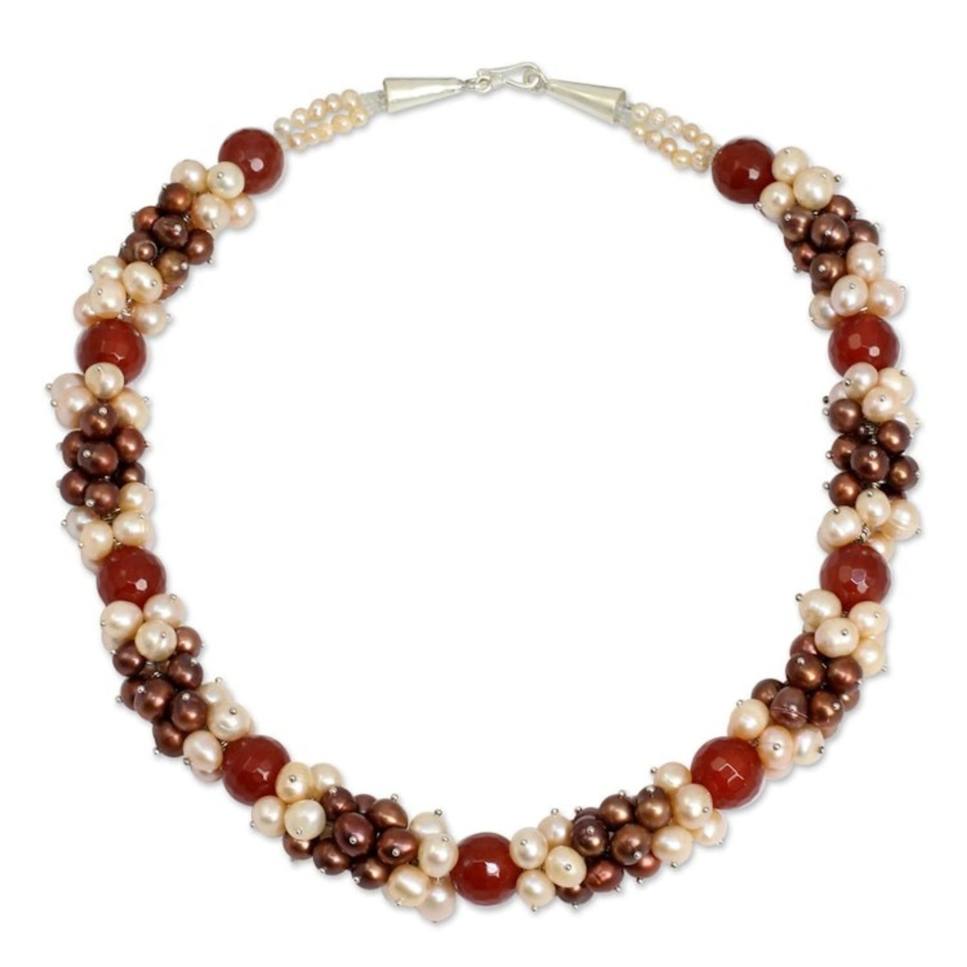Brown and Peach Pearls with Orange Chalcedony Necklace 'Divine Feminine'