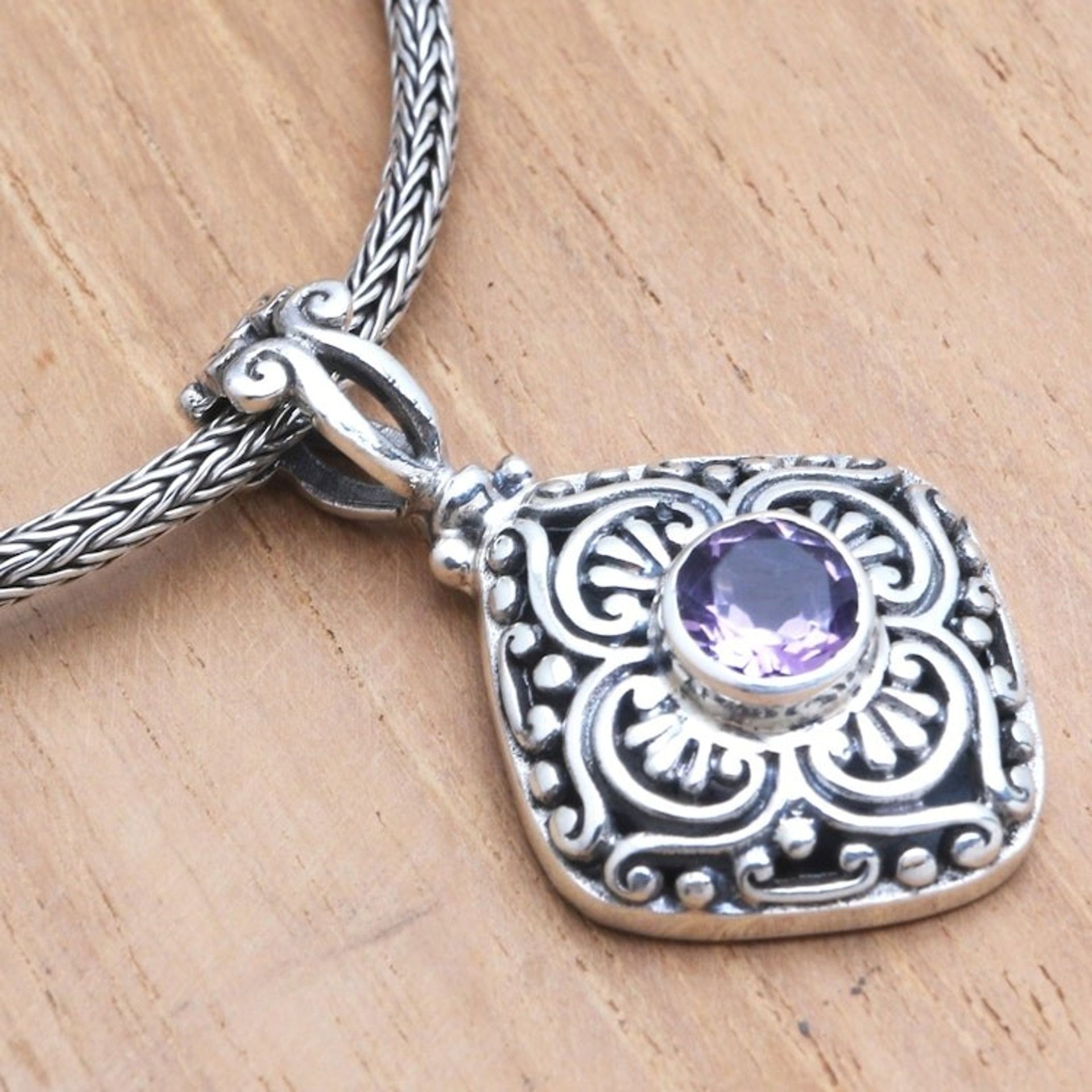 Handmade Amethyst and Sterling Silver Pendant Necklace 'Purple Frost'