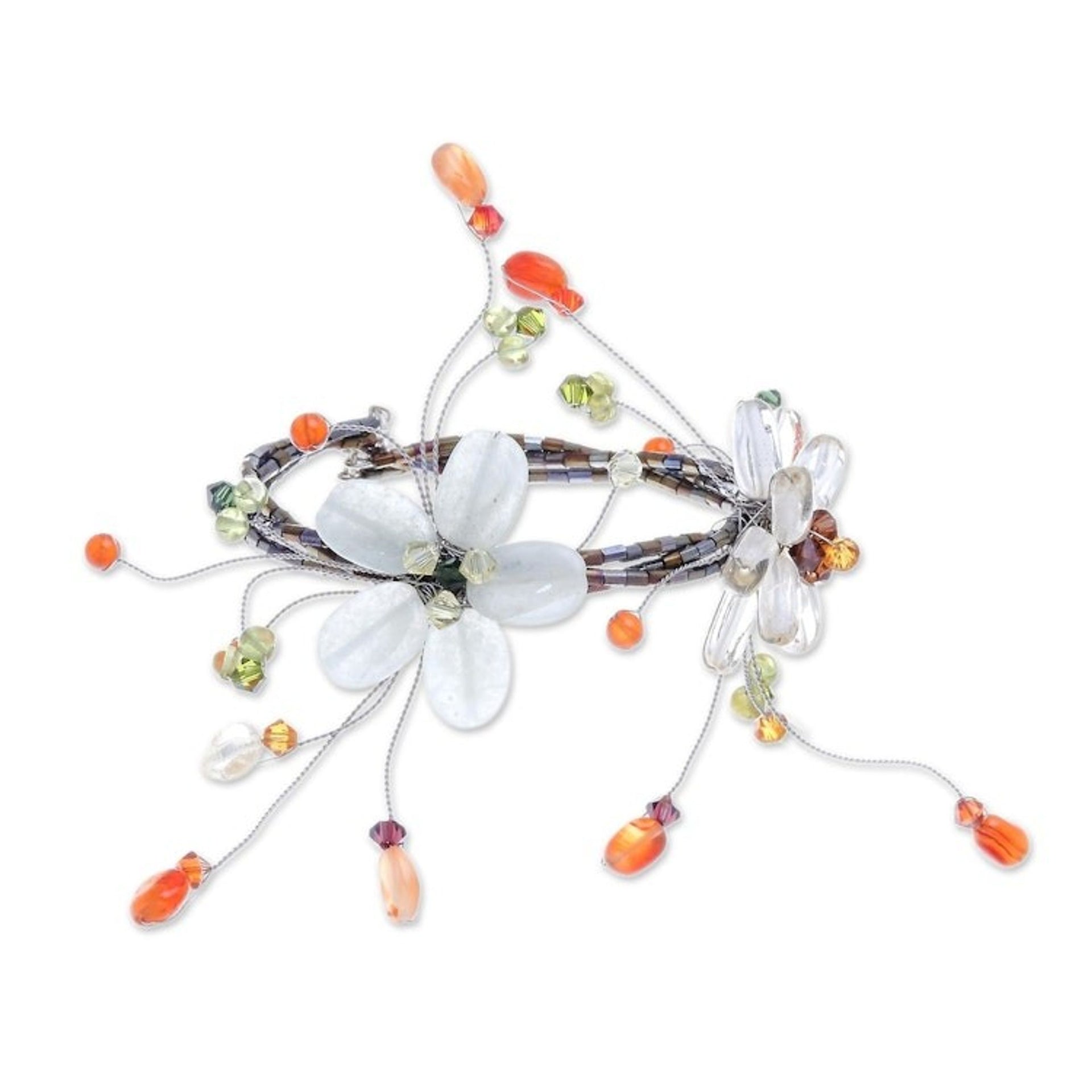 Carnelian and Citrine Beaded Flower Bracelet 'Blossoming Web'