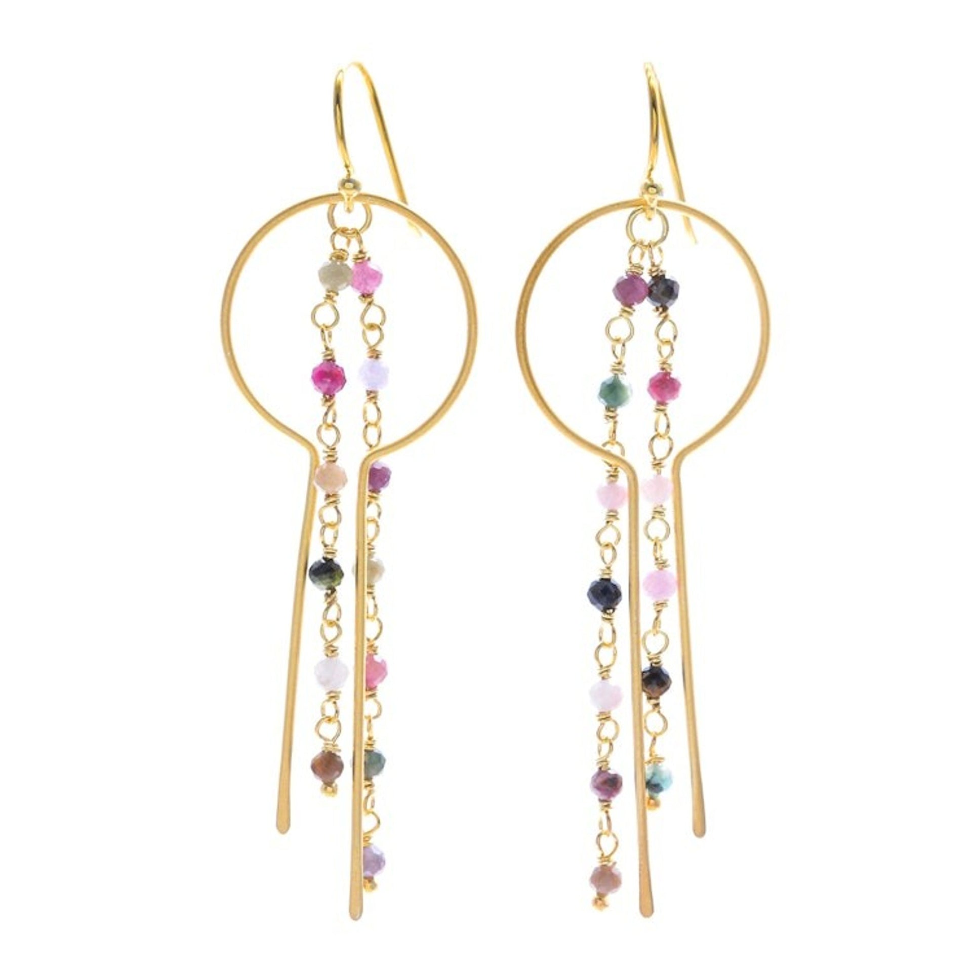 24k Gold-Plated Waterfall Earrings with Tourmaline Beads 'Creative Emotions'