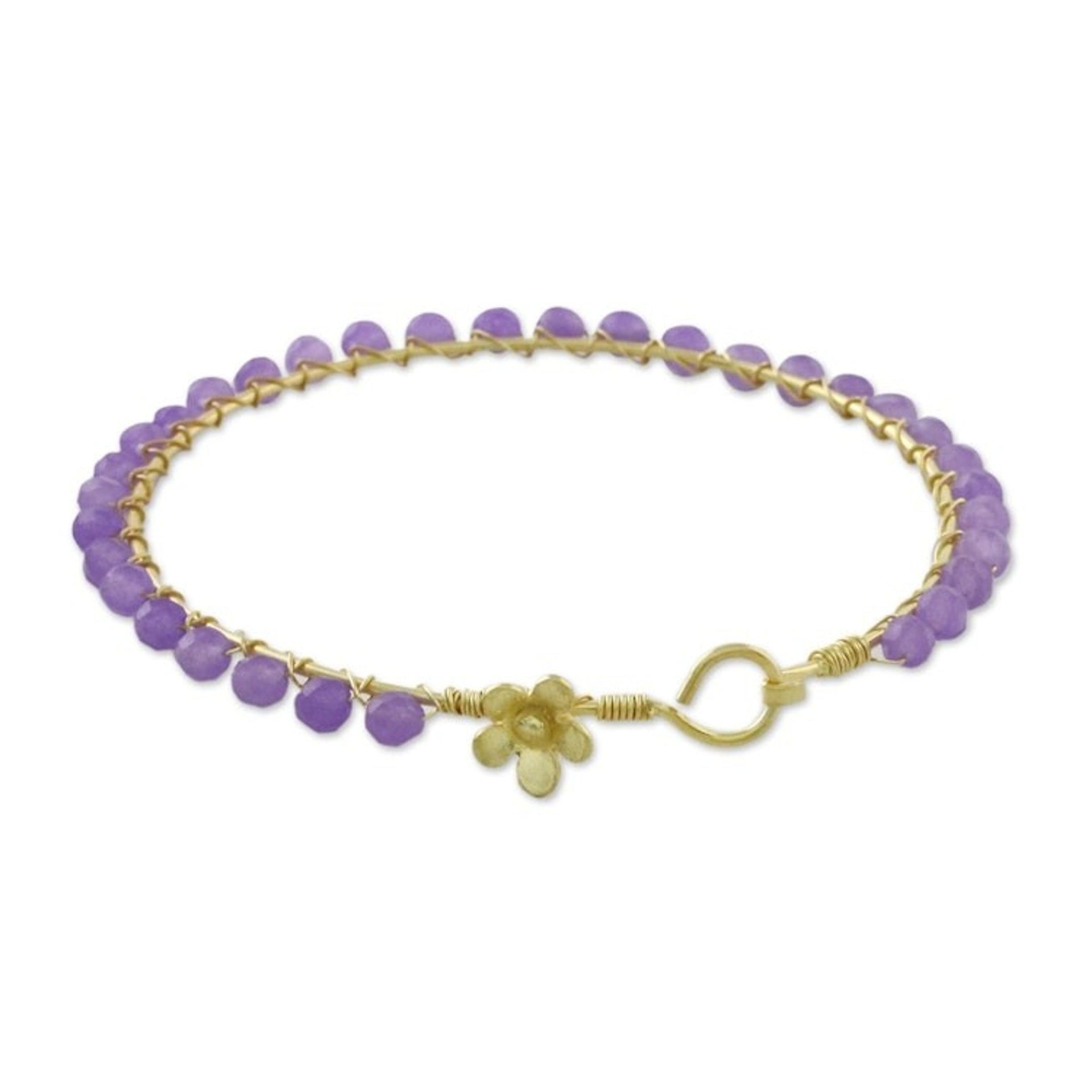 Gold Plated Purple Quartz Bangle Bracelet from Thailand 'Fall in Love in Purple'