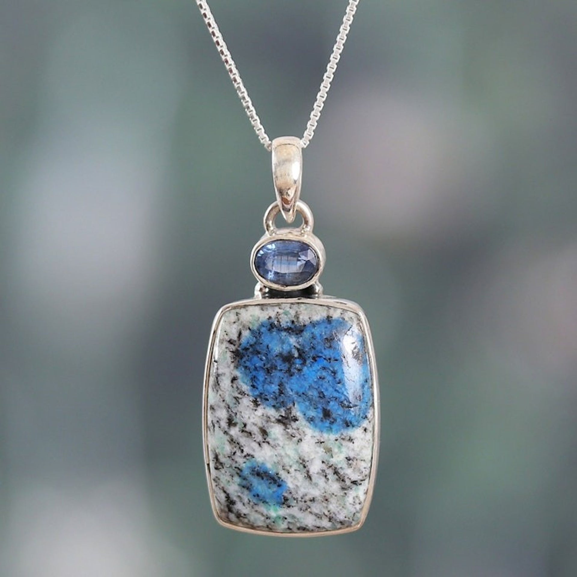 Faceted One-Carat Kyanite and Blue Jasper Pendant Necklace 'Heavenly Flair'