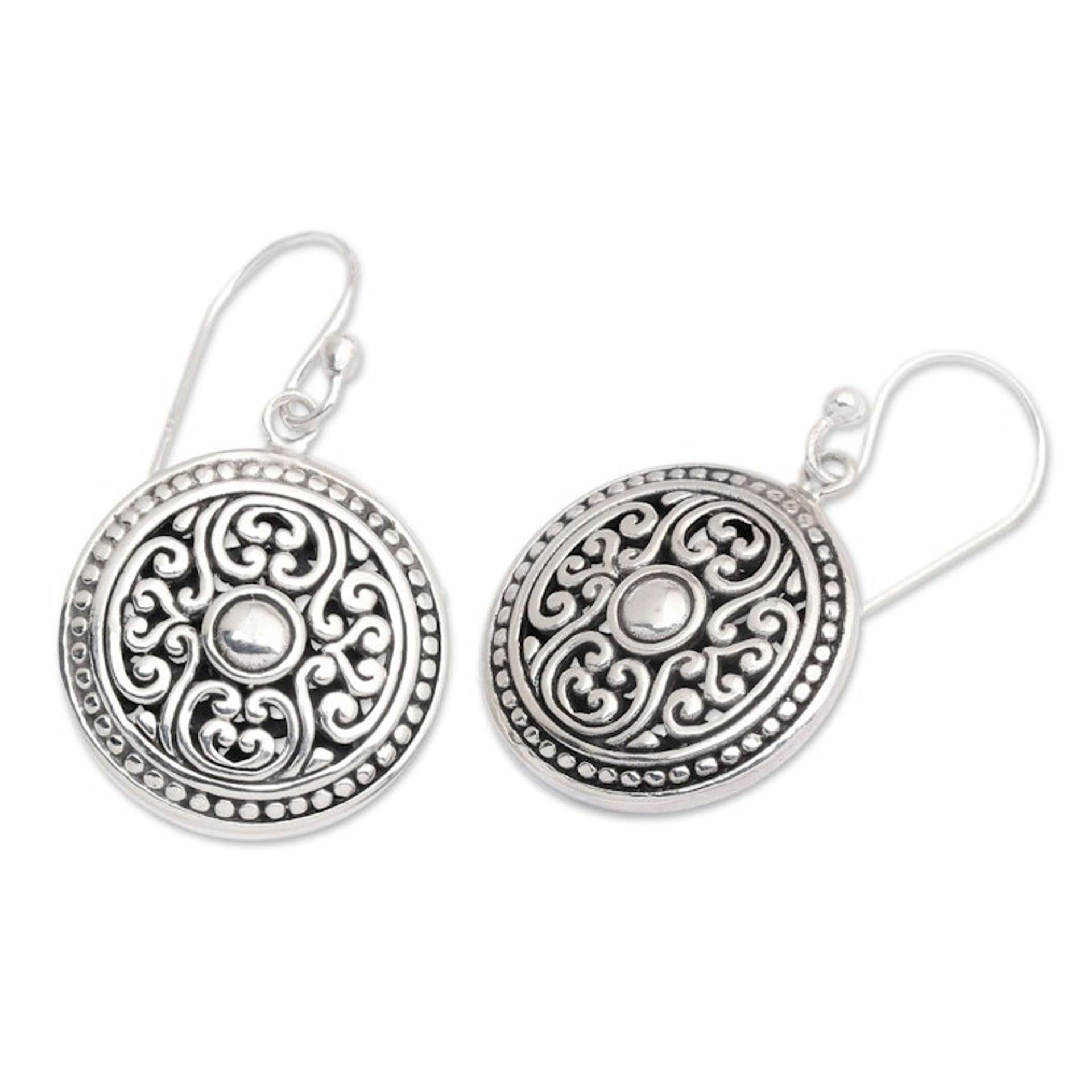 Handcrafted Sterling Silver Dangle Earrings from Bali 'Perfect Alignment'