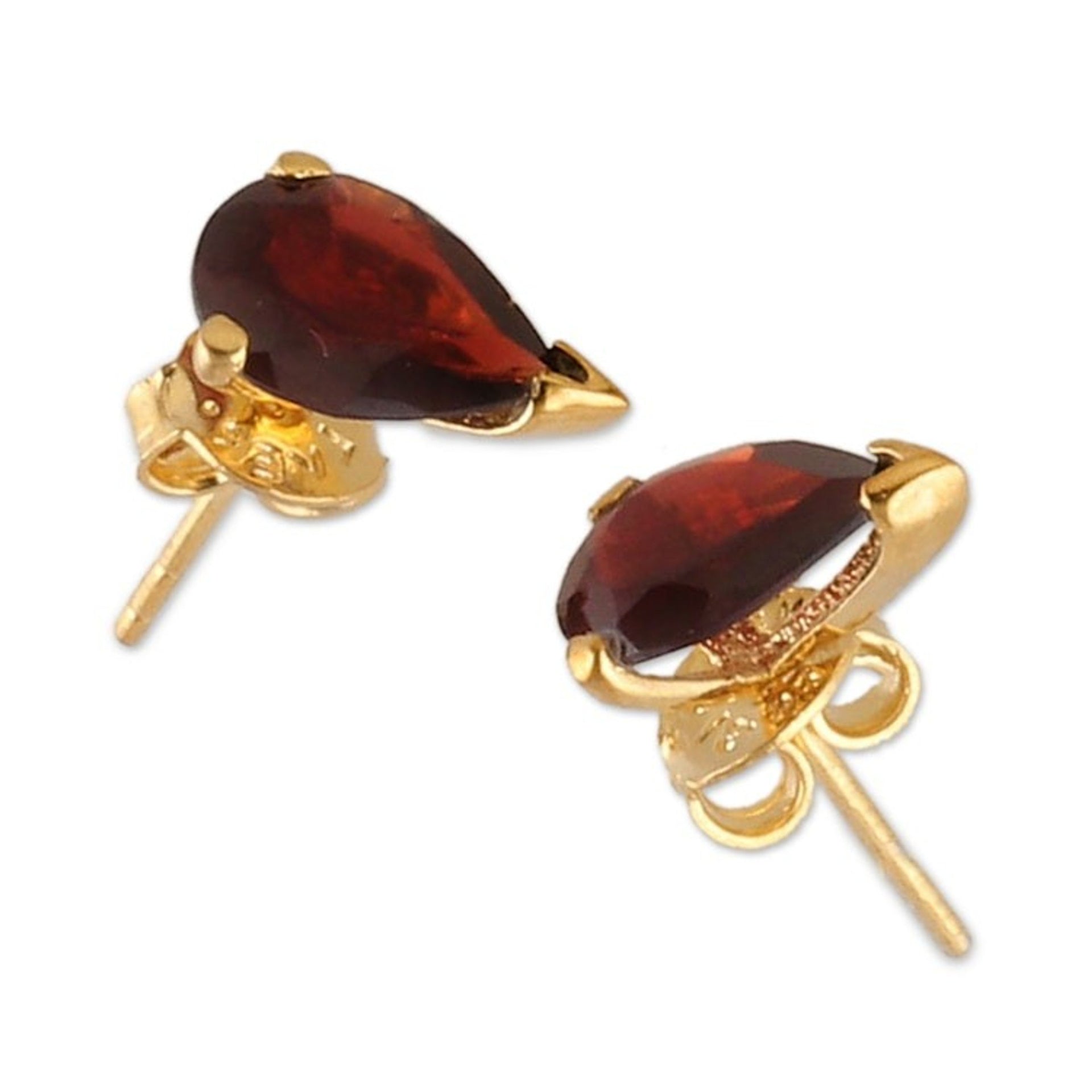22k Gold-Plated Natural Garnet Stud Earrings from India 'Glorious Scarlet Gleam'