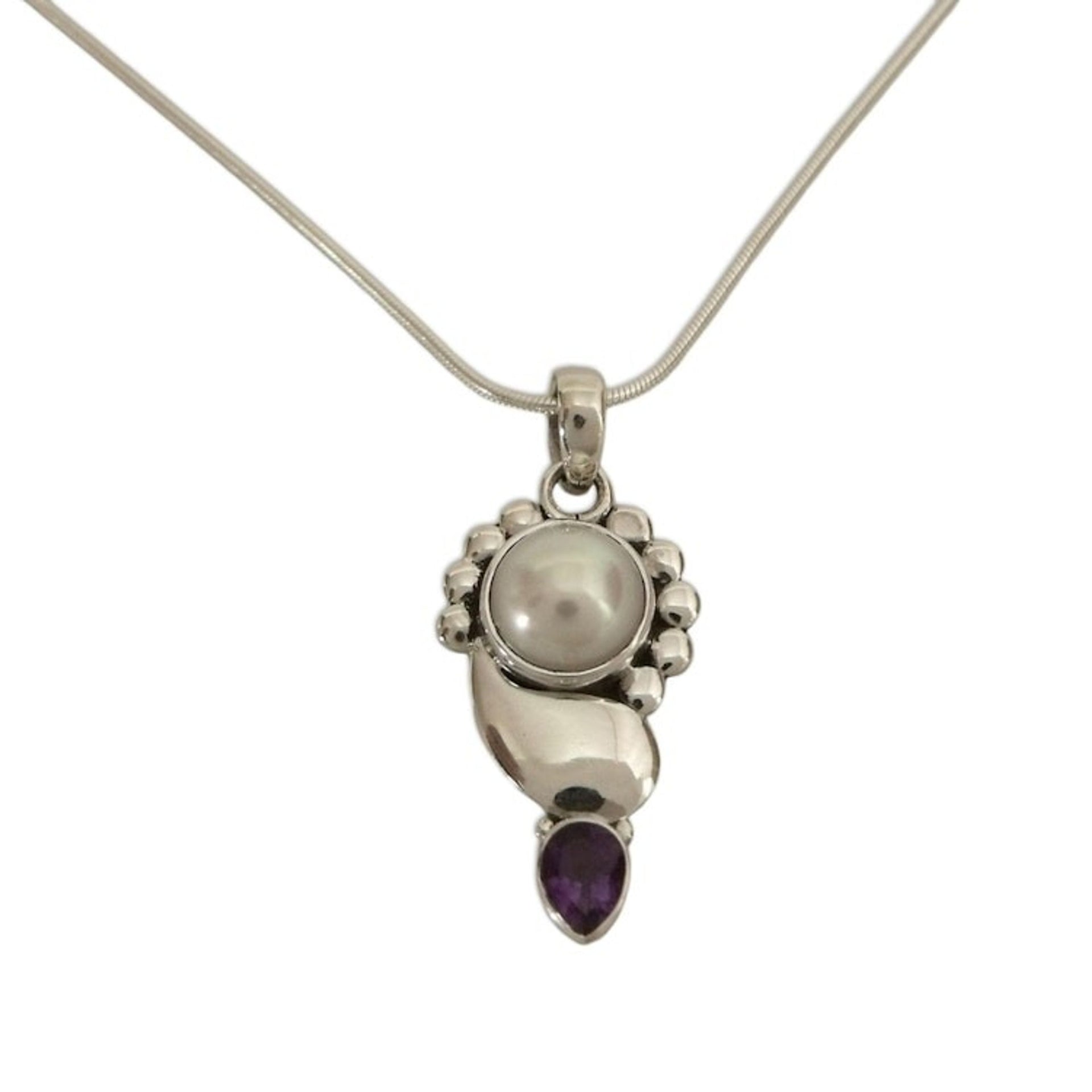Pearl and Amethyst Pendant on Sterling Silver Necklace 'Rajasthan Glory'
