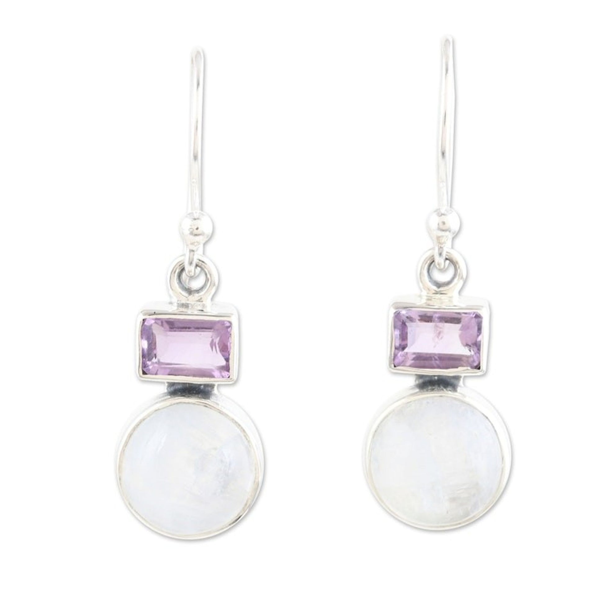 Rainbow Moonstone and Amethyst Dangle Earrings from India 'Stylish Alliance'