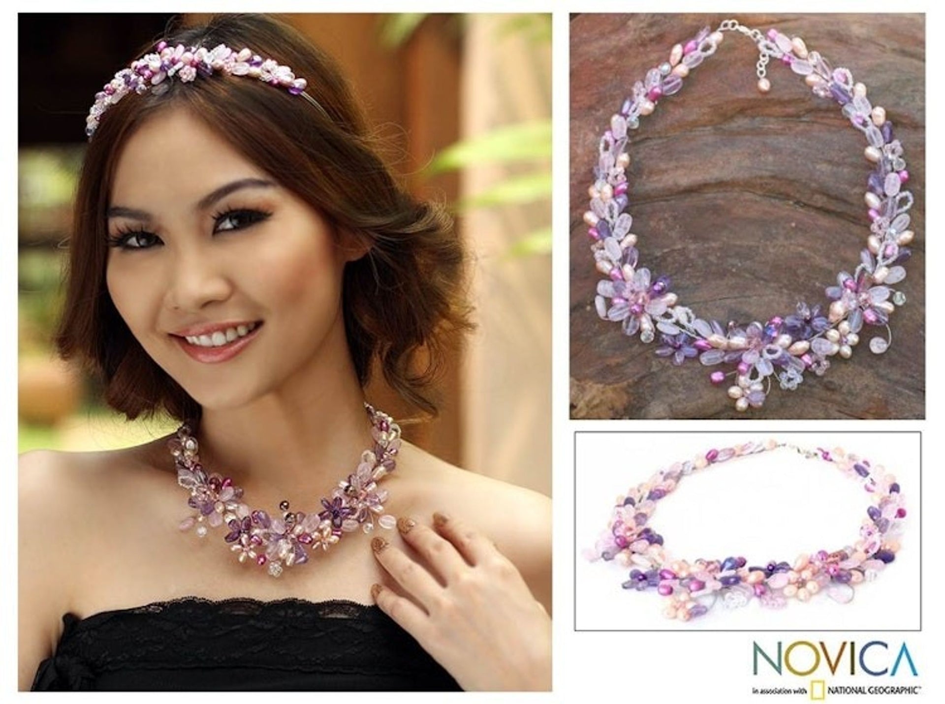 Handmade Bridal Rose Quartz and Pearl Necklace 'Lavender Romance'