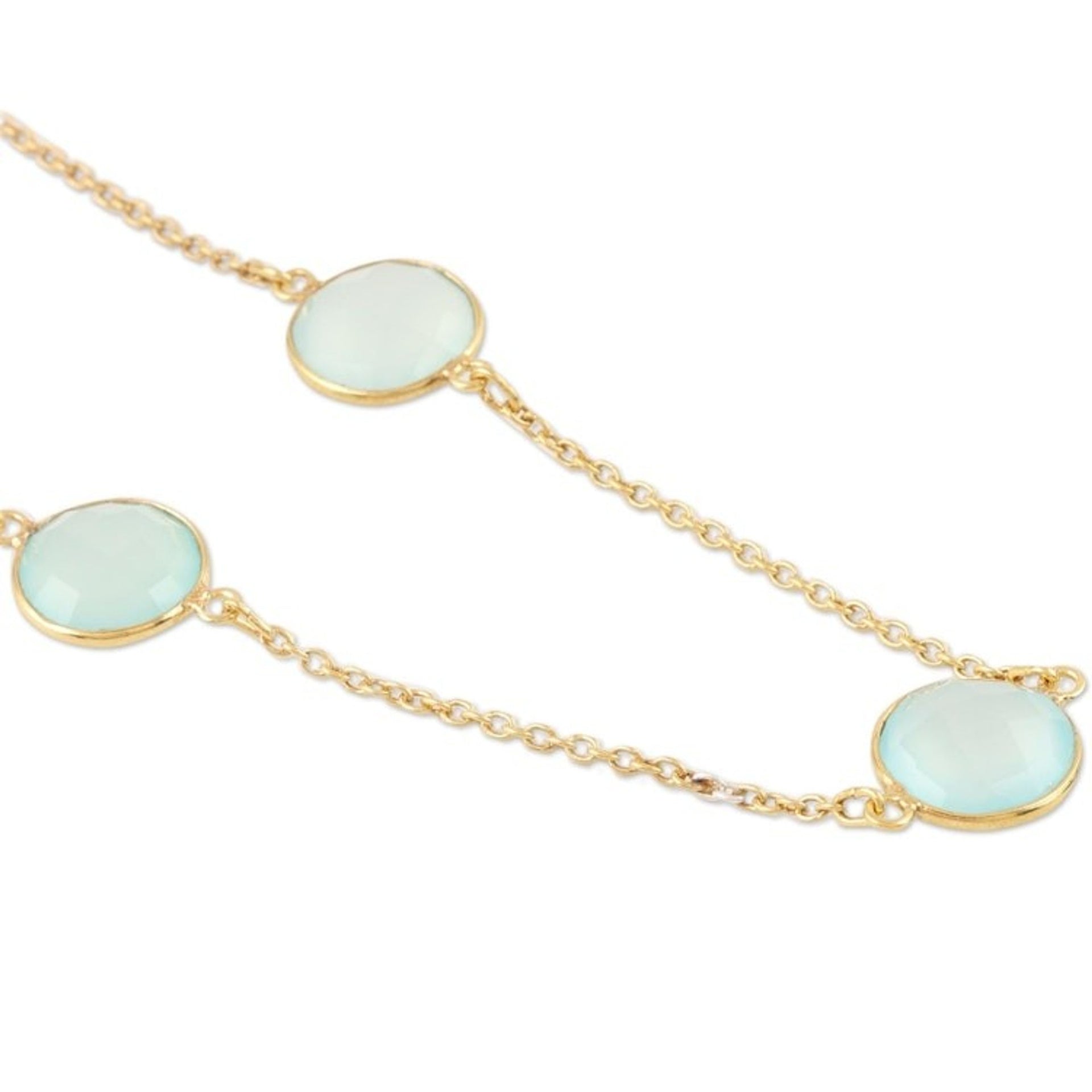 Gold Plated Chalcedony Station Necklace from India 'Skyward Charm'