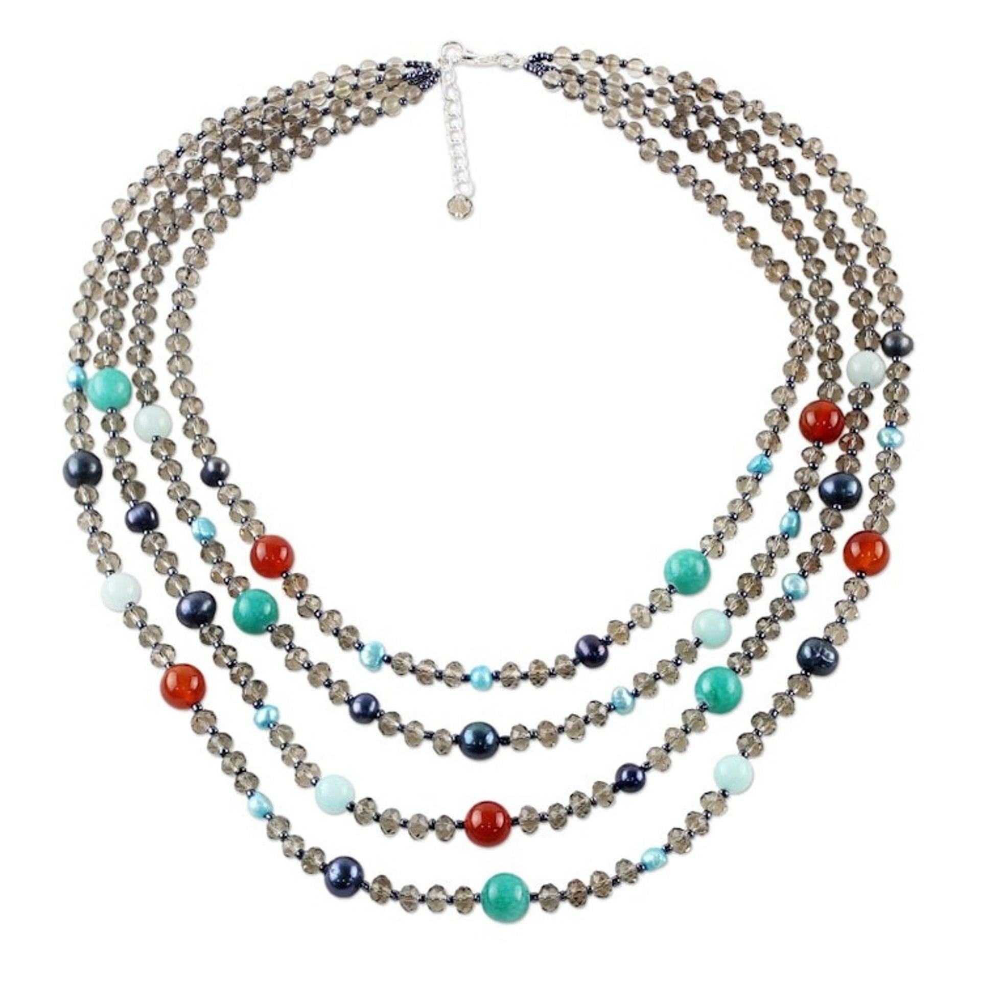 Beaded Gem Necklace with Cultured Pearls 'Changing Seasons'