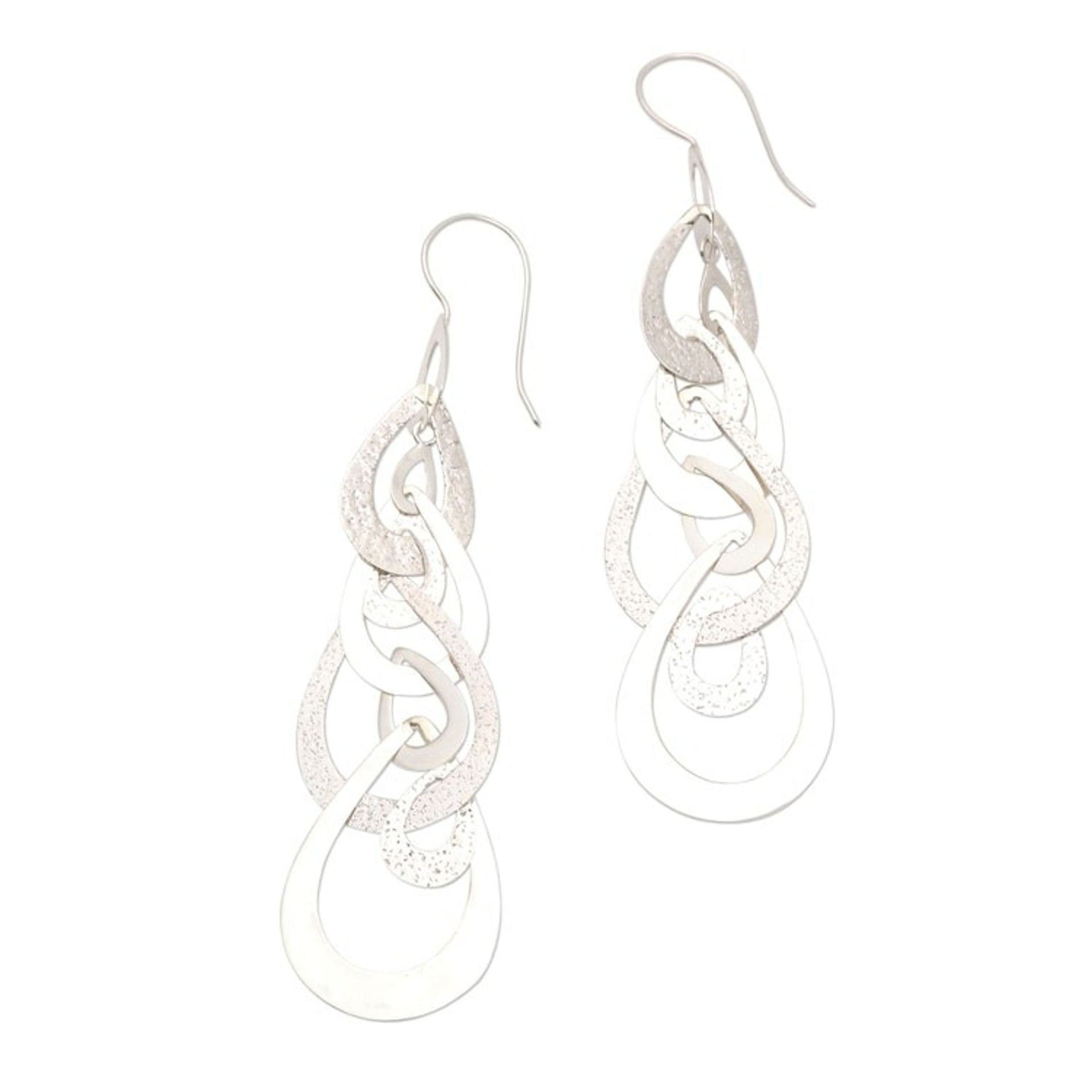 Interlocking Sterling Silver Droplet Dangle Earrings 'Compilation of Tears'