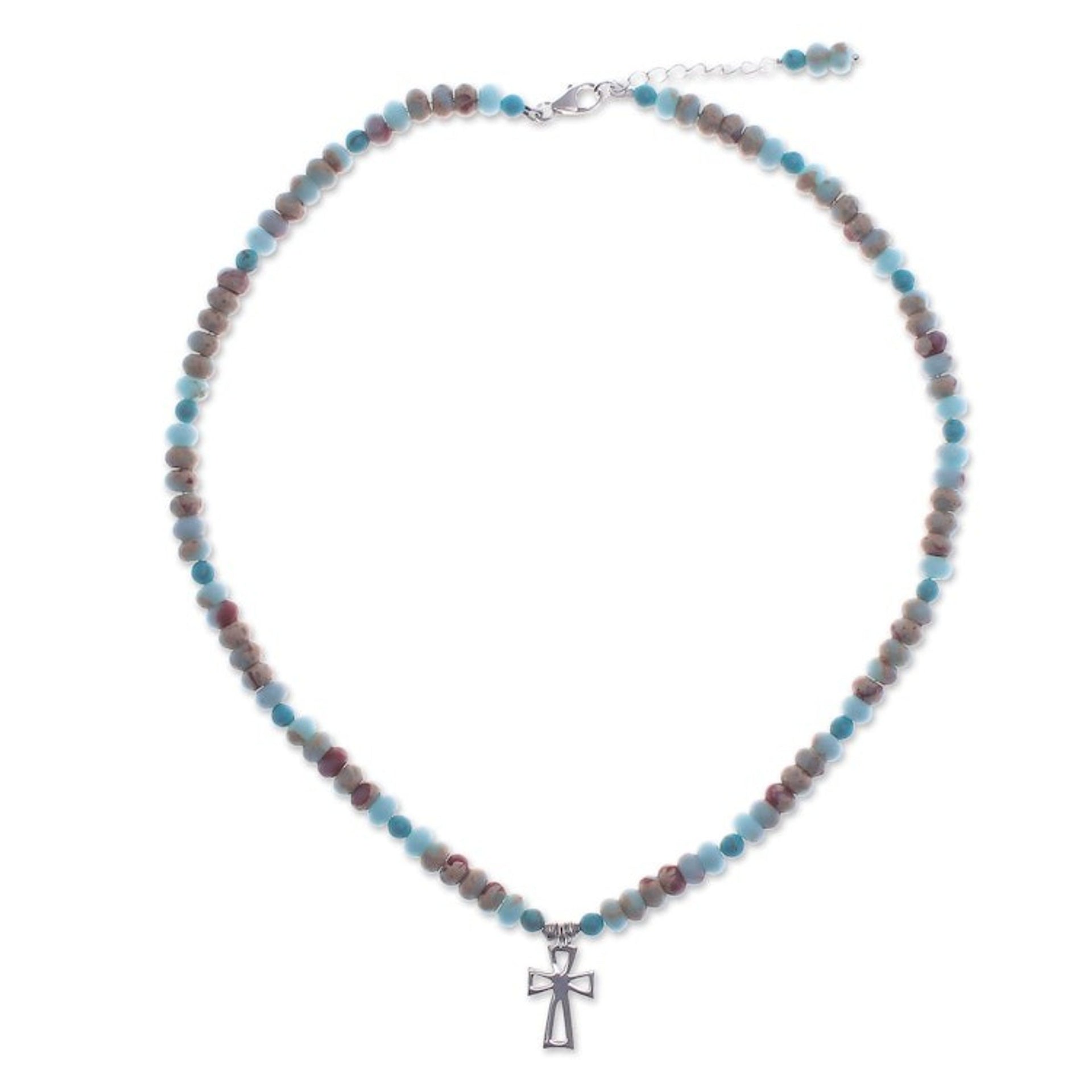 Jasper and Variscite Beaded Necklace with Cross Pendant 'Wealth Faith'