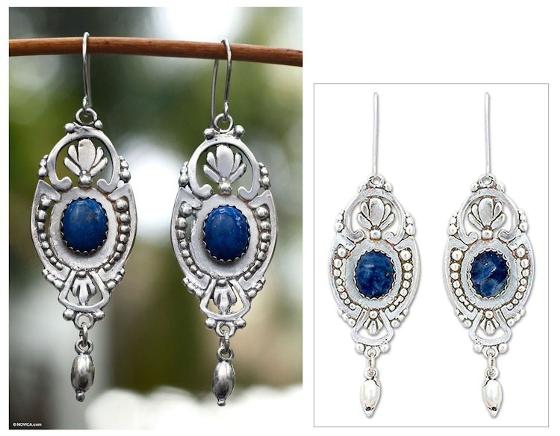 Handcrafted Mexican Sterling Silver and Sodalite Earrings '19th Century'